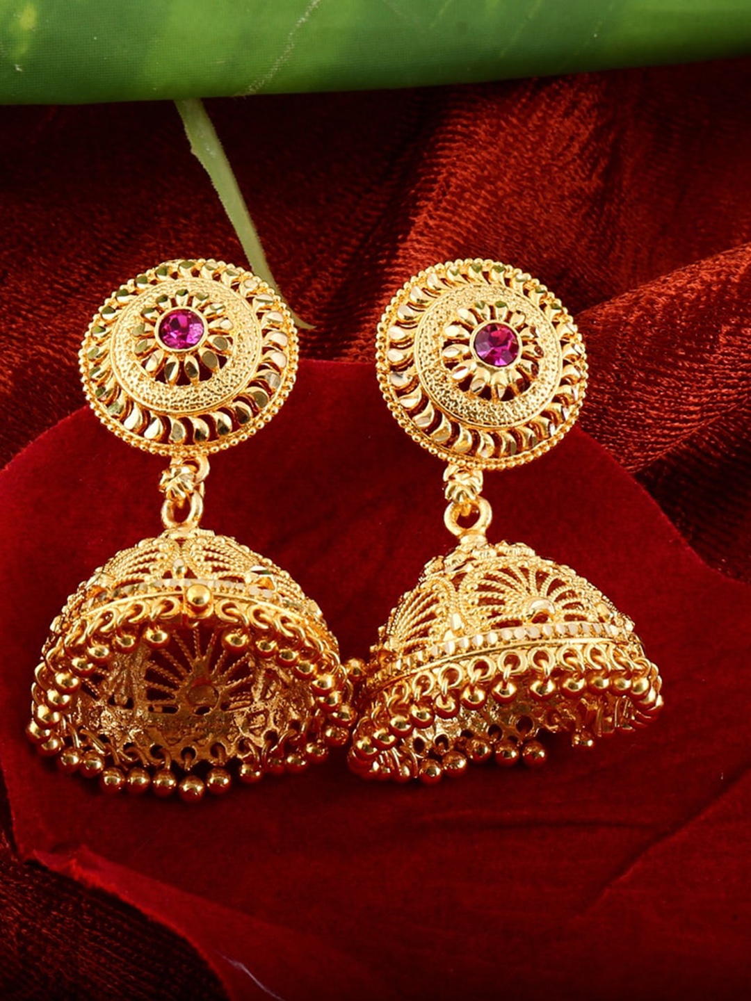 

MEENAZ Gold-Plated Dome Shaped Temple Jhumkas