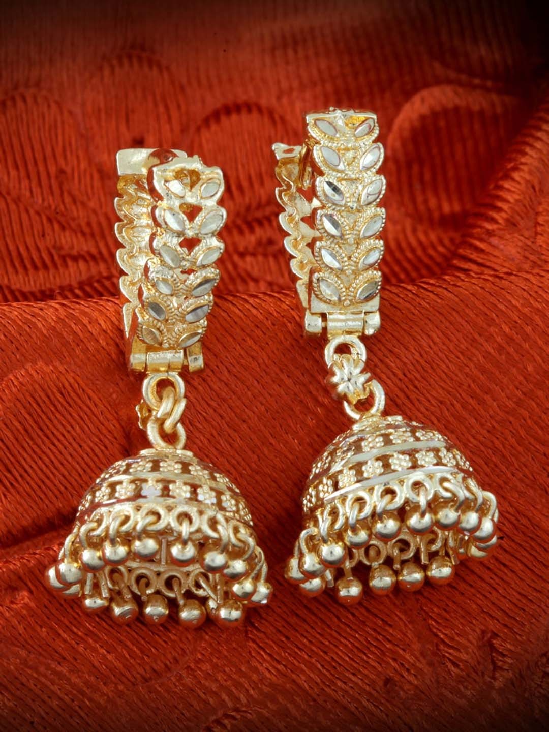 

MEENAZ Gold-Plated Dome Shaped Jhumkas Earrings