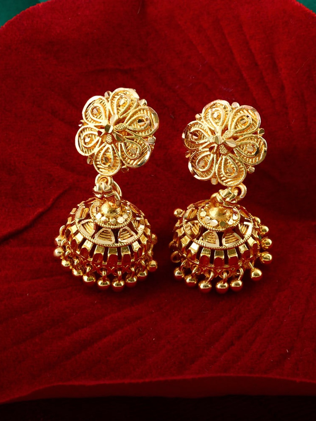 

MEENAZ Gold-Plated Dome Shaped Jhumkas Earrings