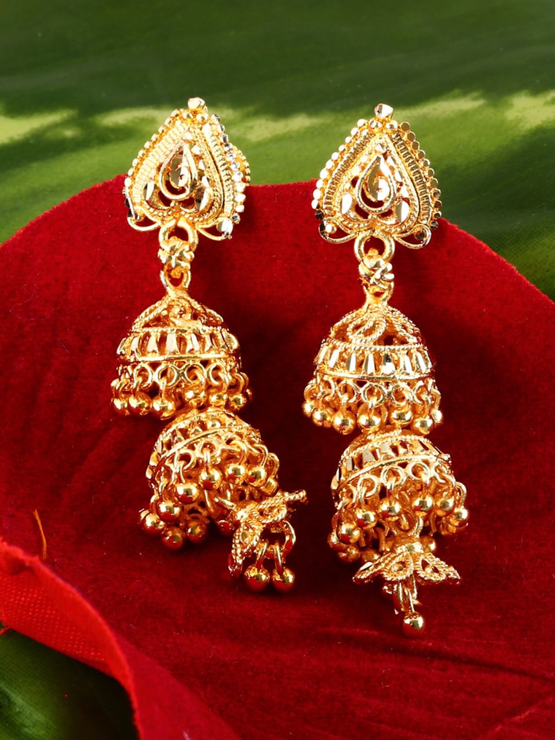 

MEENAZ Gold-Plated Dome Shaped Jhumkas Earrings