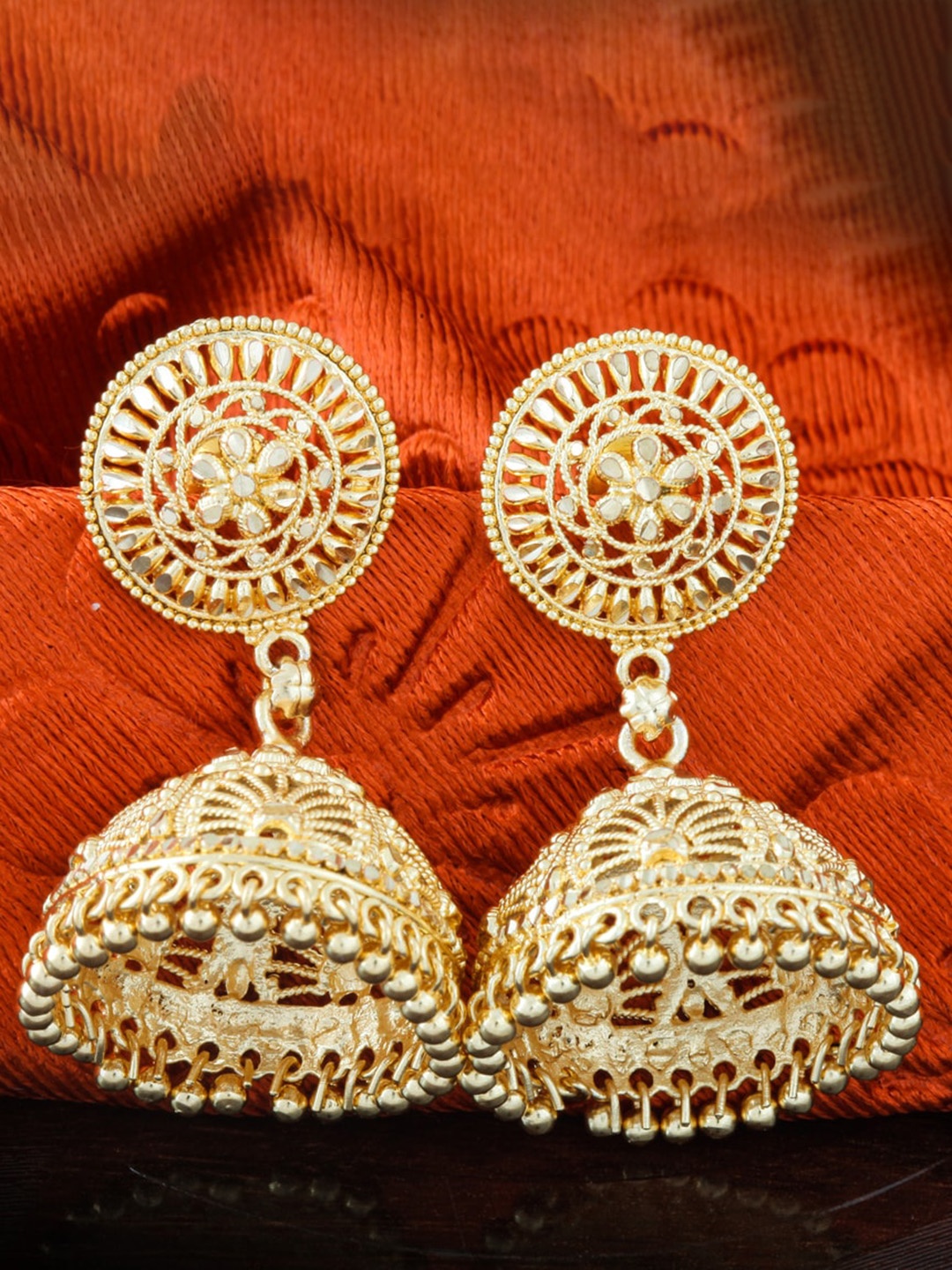 

MEENAZ Gold-Plated Dome Shaped Jhumkas Earrings