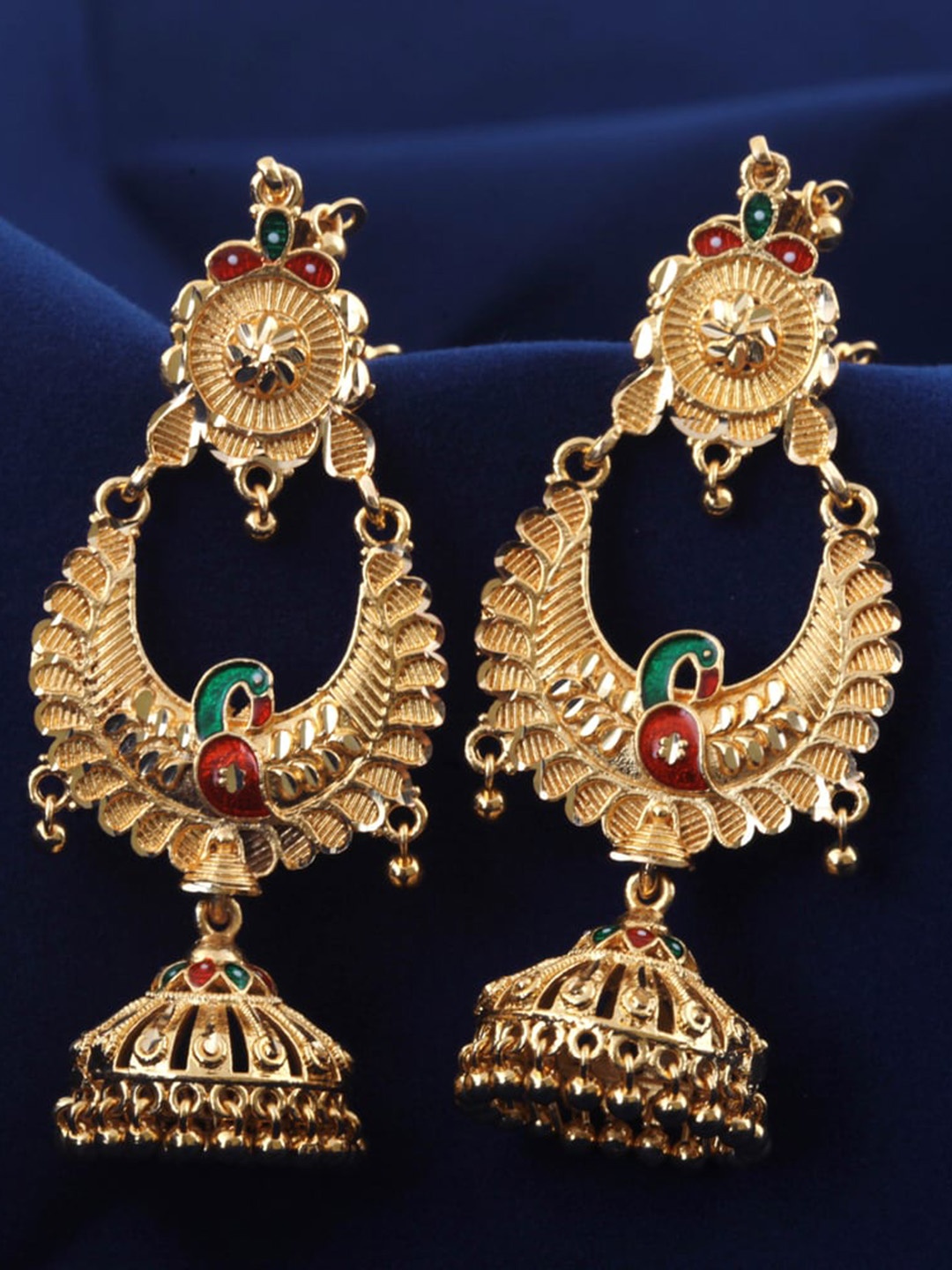 

MEENAZ Gold-Plated Peacock Shaped Jhumkas Earrings