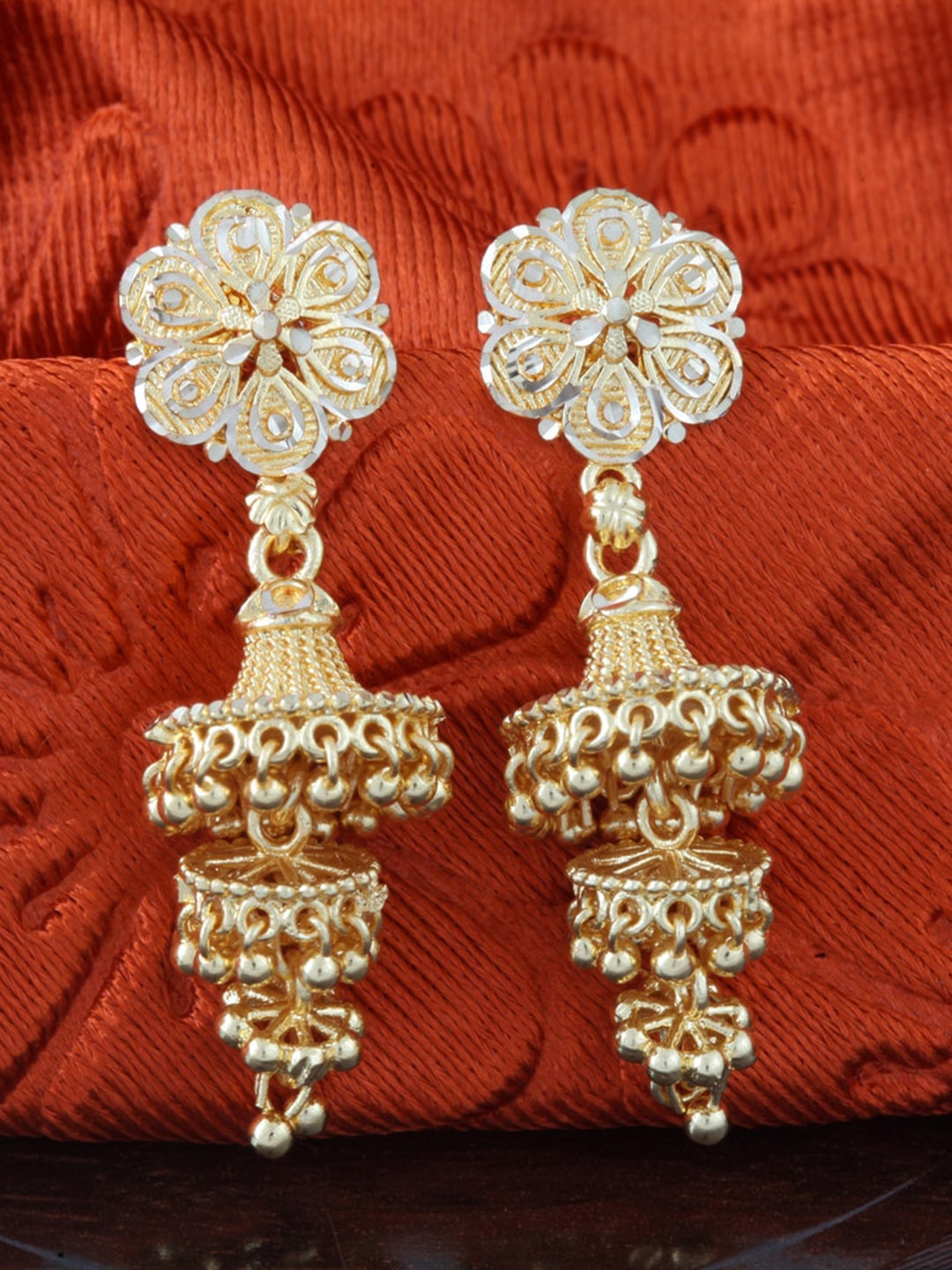 

MEENAZ Gold-Plated Dome Shaped Jhumkas Earrings