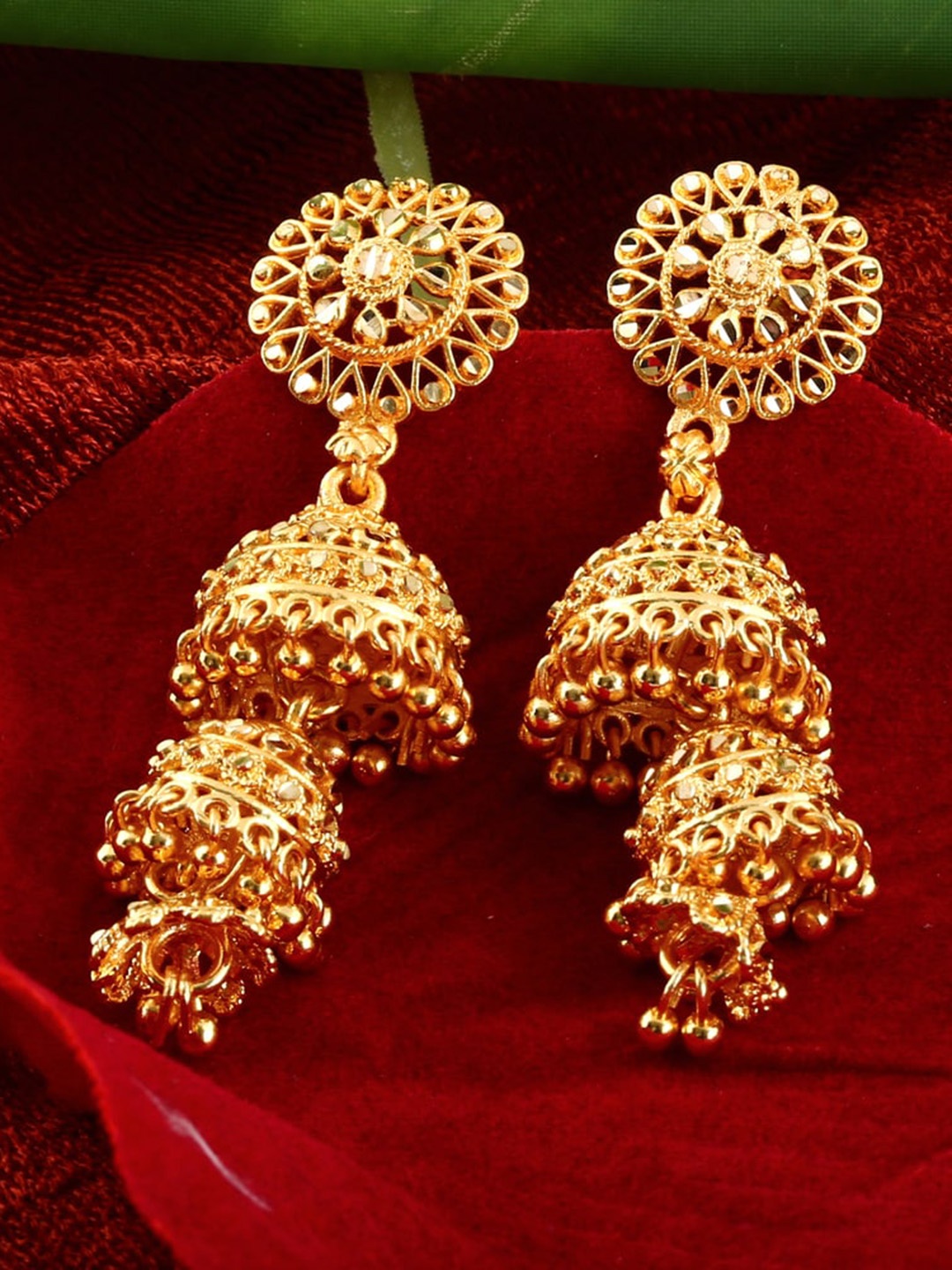 

MEENAZ Gold-Plated Dome Shaped Jhumkas Earrings