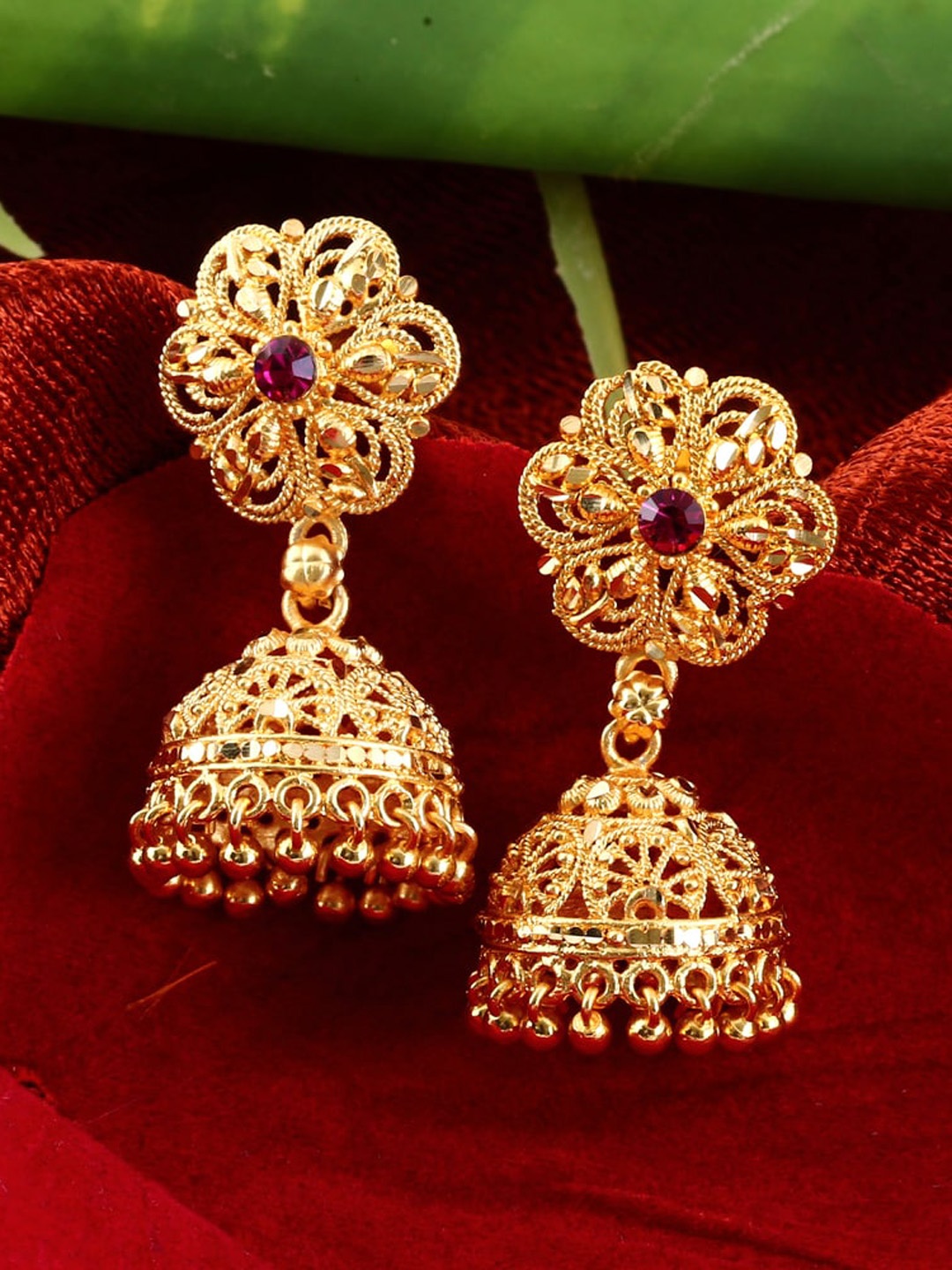 

MEENAZ Gold-Plated Dome Shaped Jhumkas Earrings