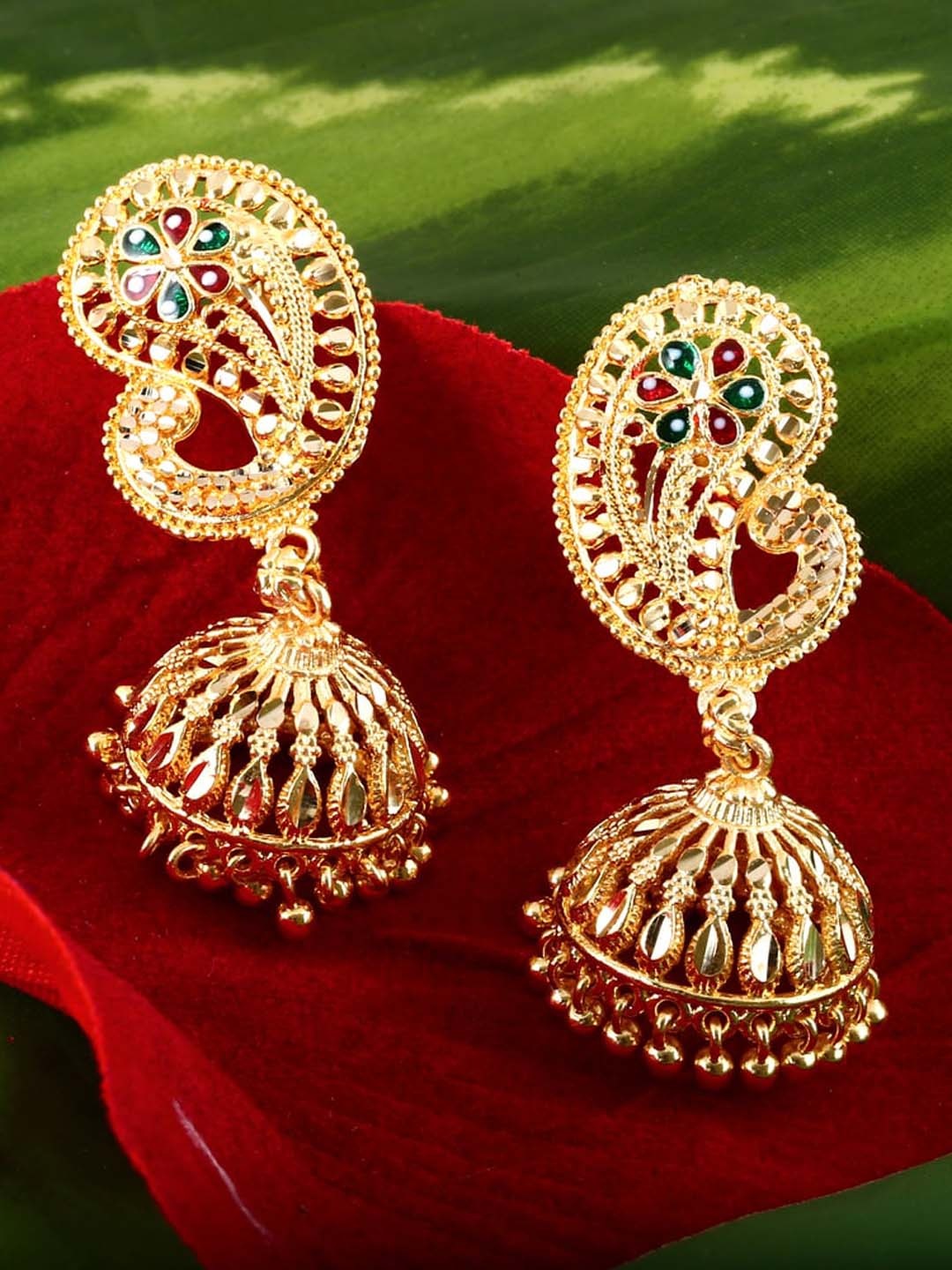 

MEENAZ Gold-Plated Dome Shaped Jhumkas Earrings