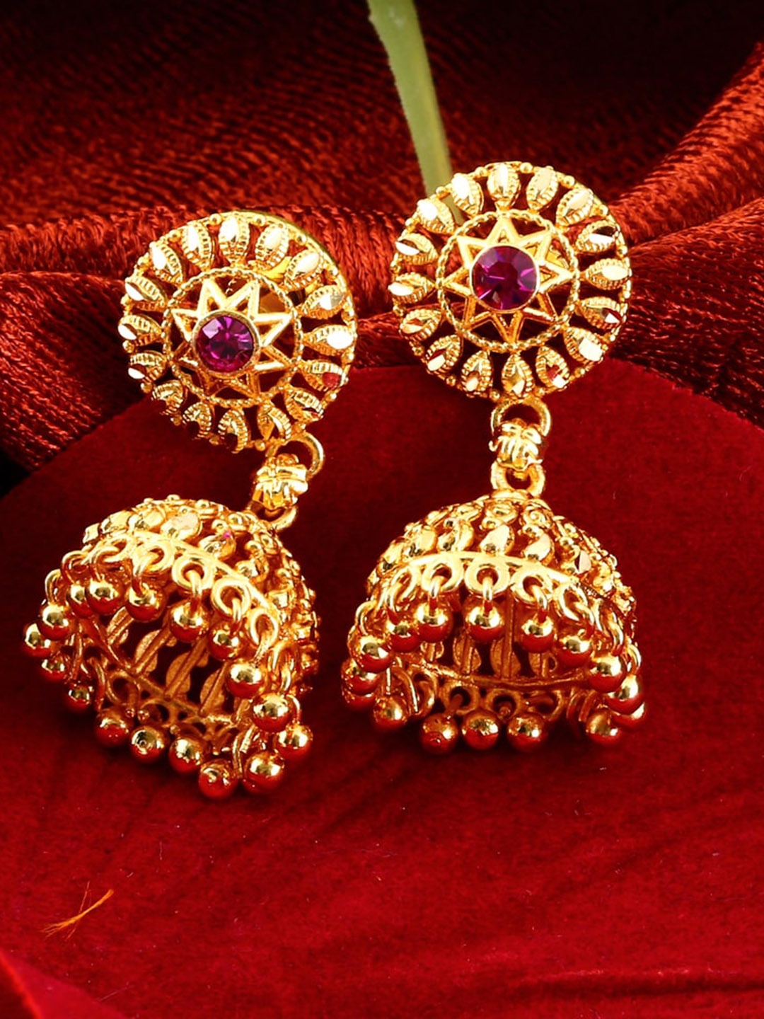 

MEENAZ Gold-Plated Dome Shaped Jhumkas Earrings