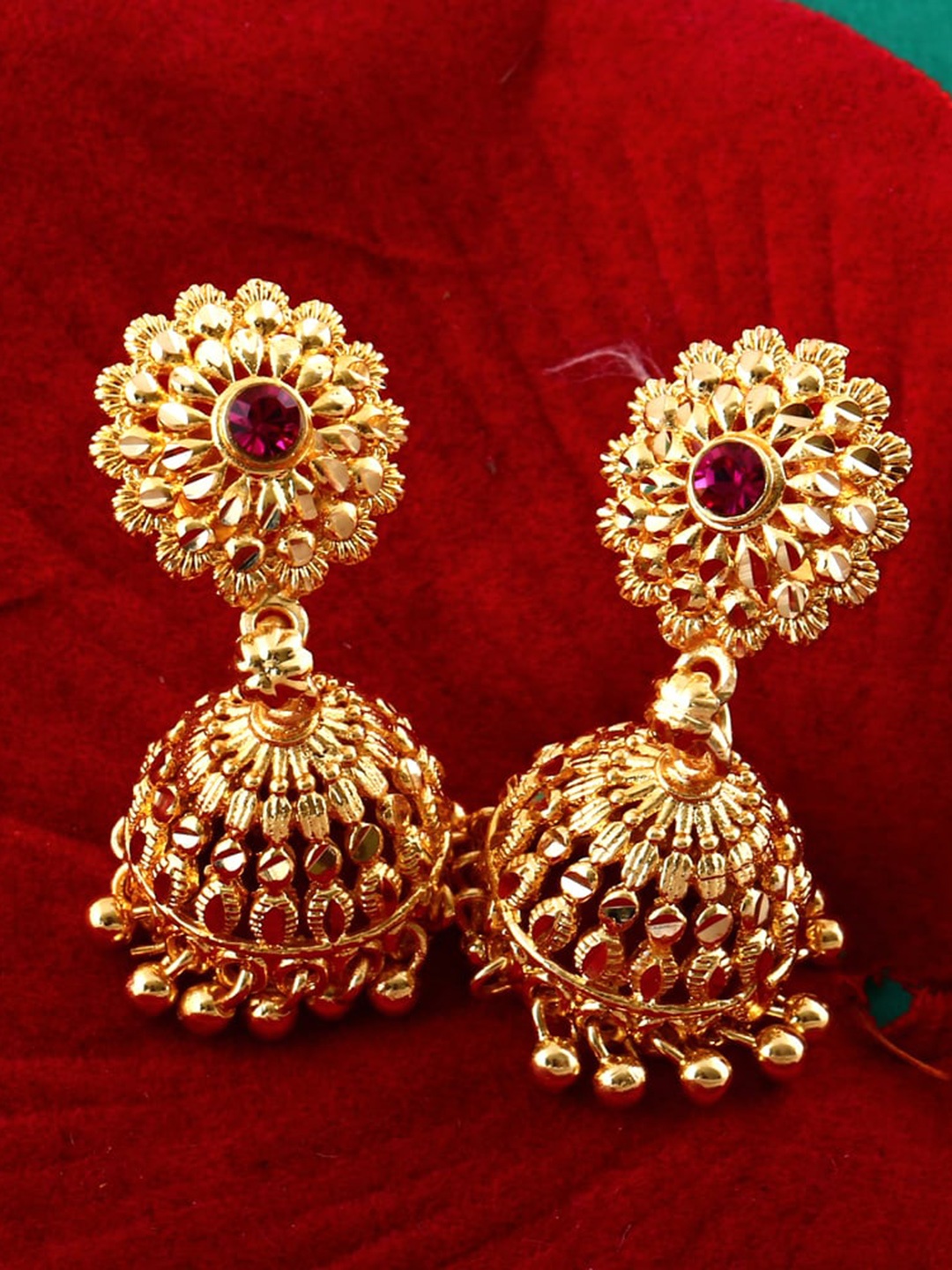 

MEENAZ Gold-Plated Dome Shaped Jhumkas Earrings