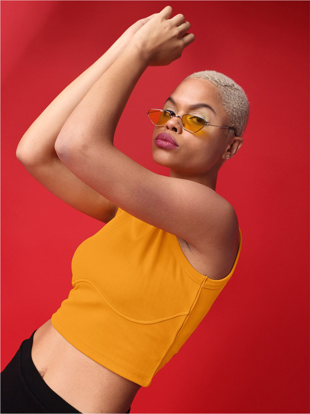 

PURVAJA Sleeveless Tank Crop Top, Yellow