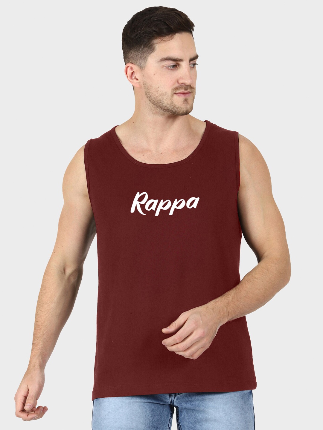 

T-SHIRT TRUCK Typography Printed Sleeveless Cotton T-shirt, Maroon