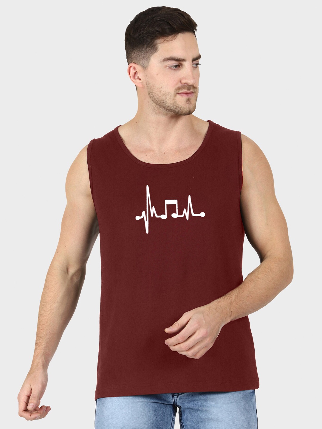 

T-SHIRT TRUCK Graphic Printed Sleeveless Cotton T-shirt, Maroon