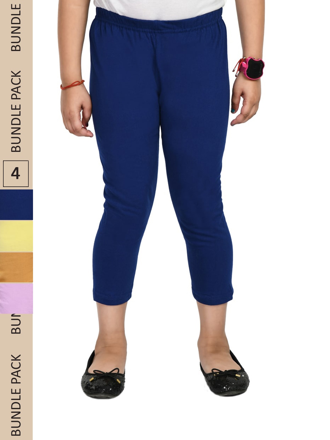 

IndiWeaves Girls Pack Of 4 Pure Cotton Capris, Navy blue
