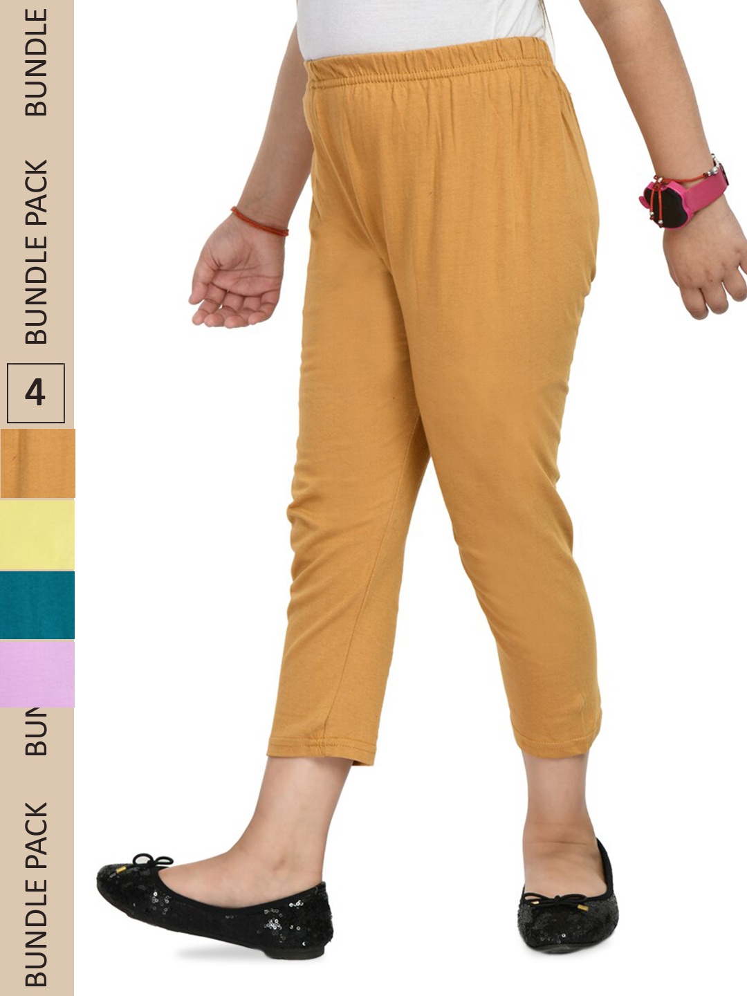 

IndiWeaves Girls Pack Of 5 Mid-Rise Pure Cotton Capris, Yellow