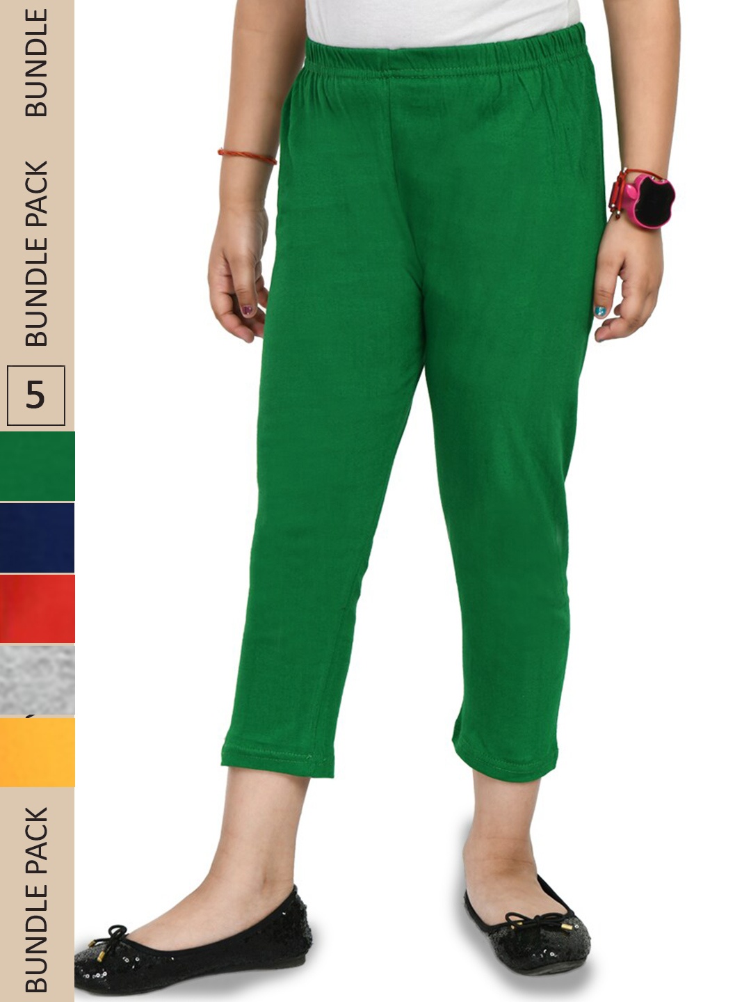 

IndiWeaves Girls Pack Of 5 Mid-Rise Pure Cotton Capris, Green