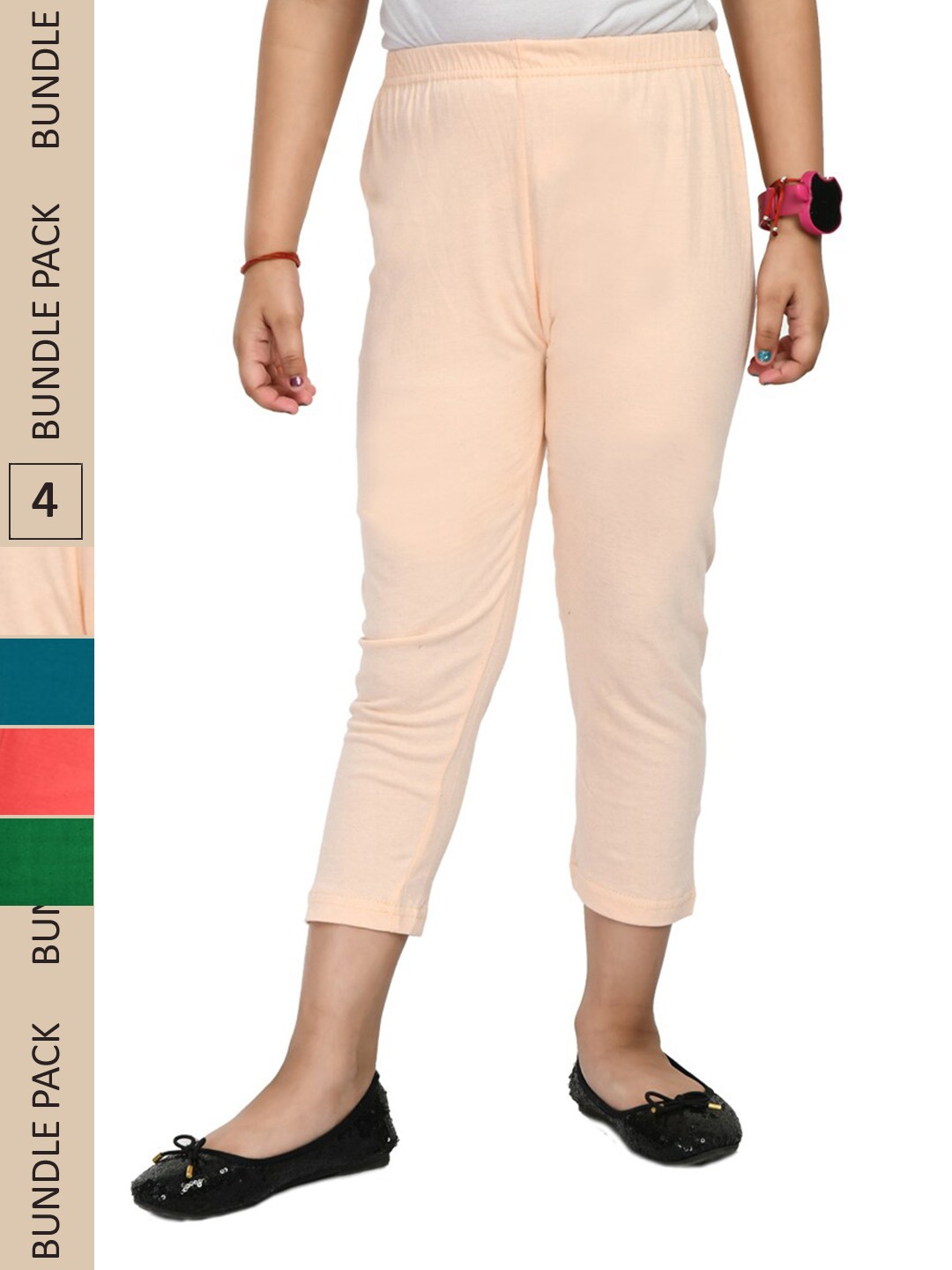 

IndiWeaves Girls Pack Of 4 Pure Cotton Capris, Peach