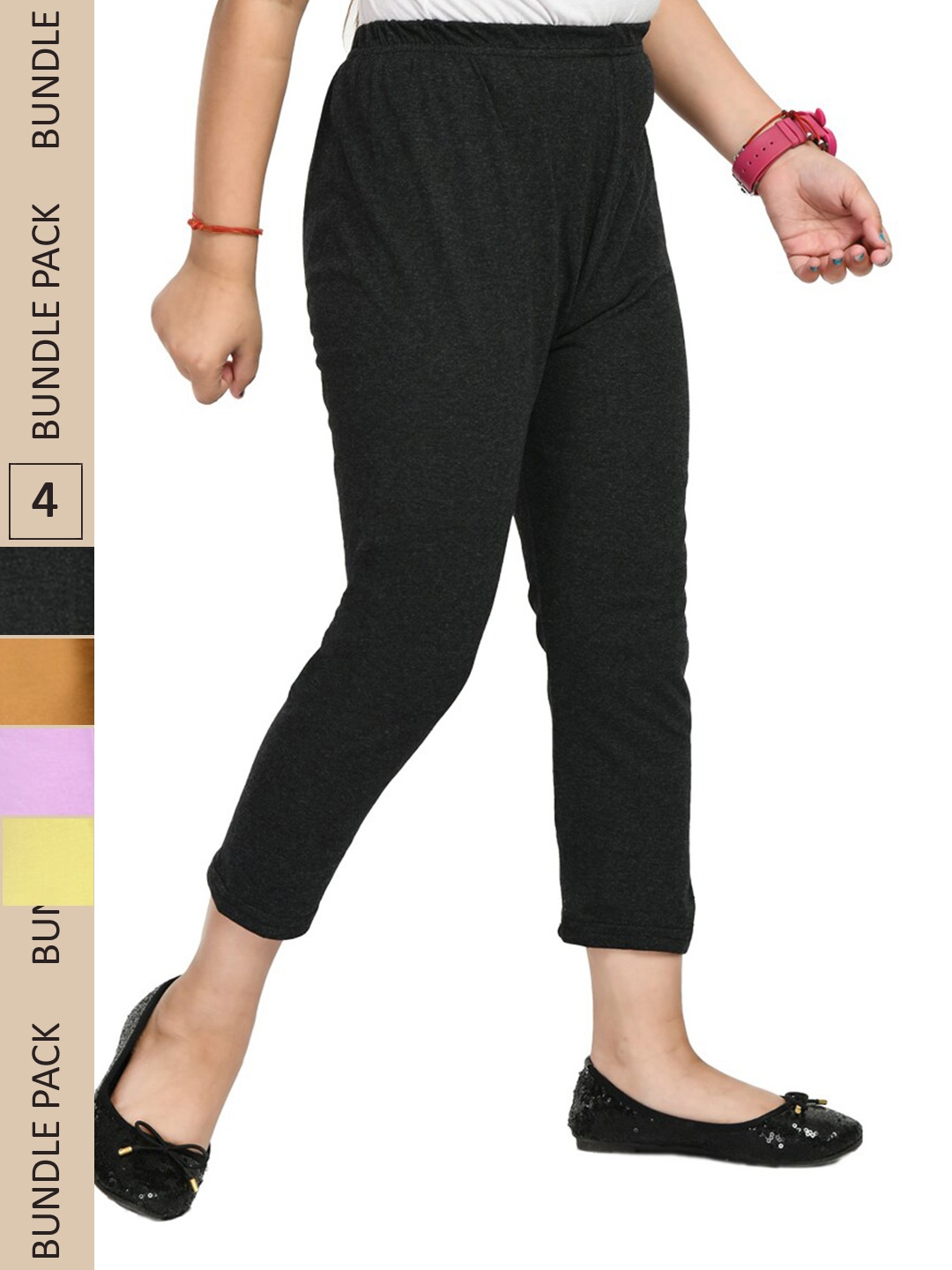 

IndiWeaves Girls Pack Of 5 Pure Cotton Capris, Black