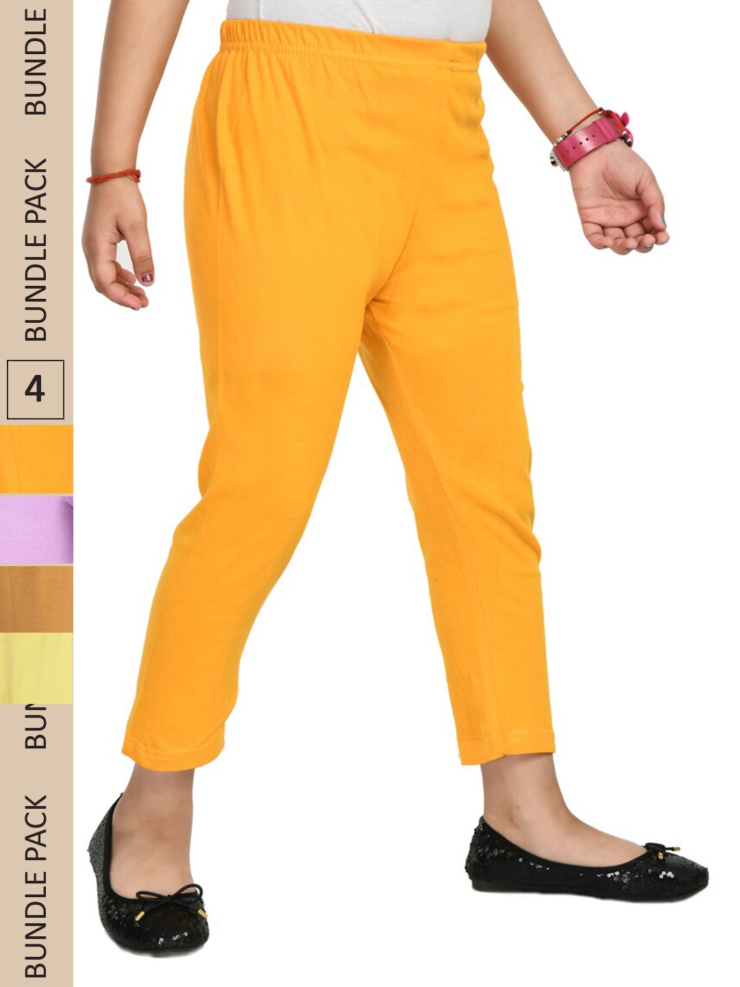 

IndiWeaves Girls Pack Of 5 Pure Cotton Capris, Yellow