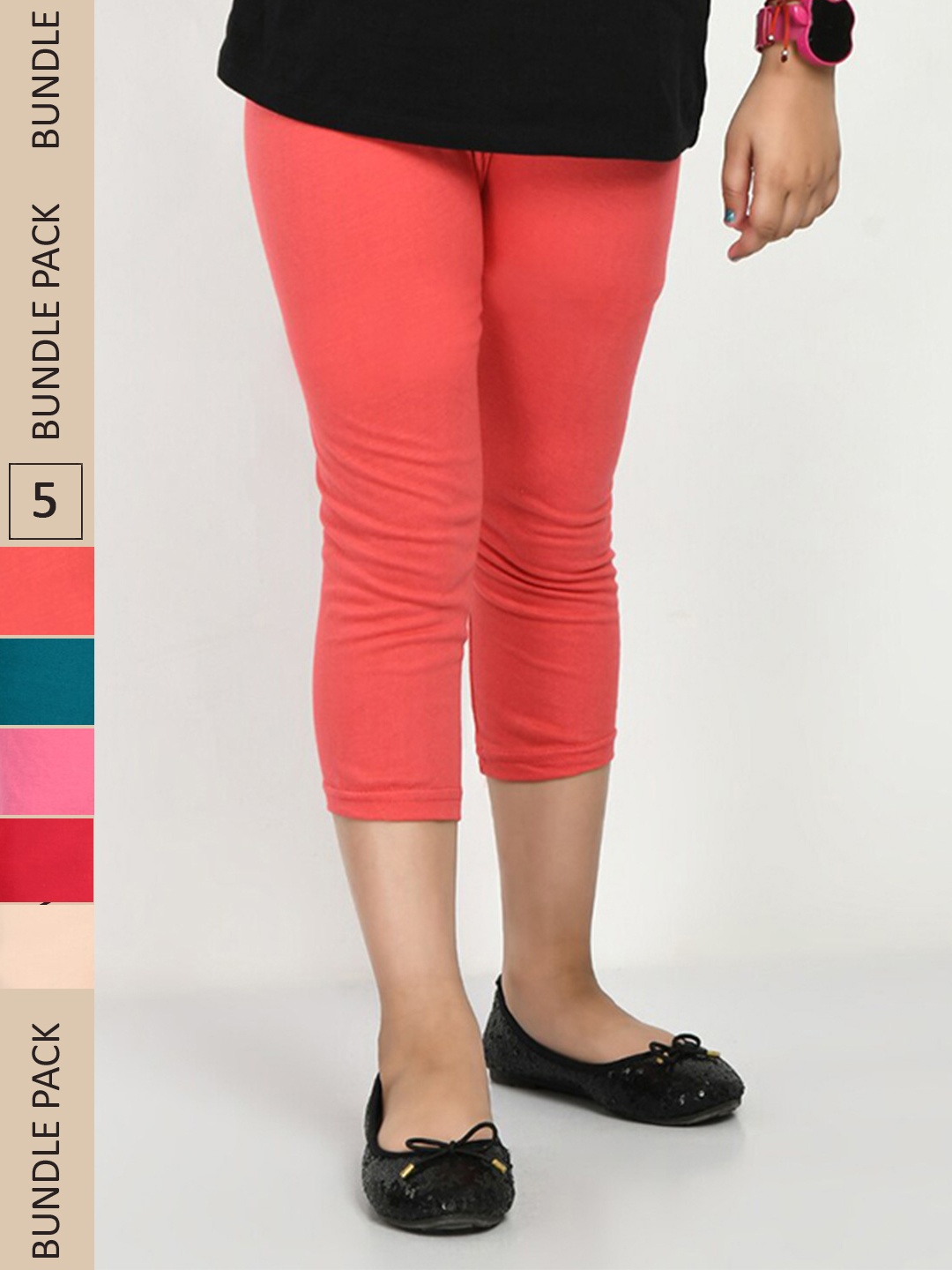 

IndiWeaves Girls Pack Of 5 Mid Rise Pure Cotton Capris, Red