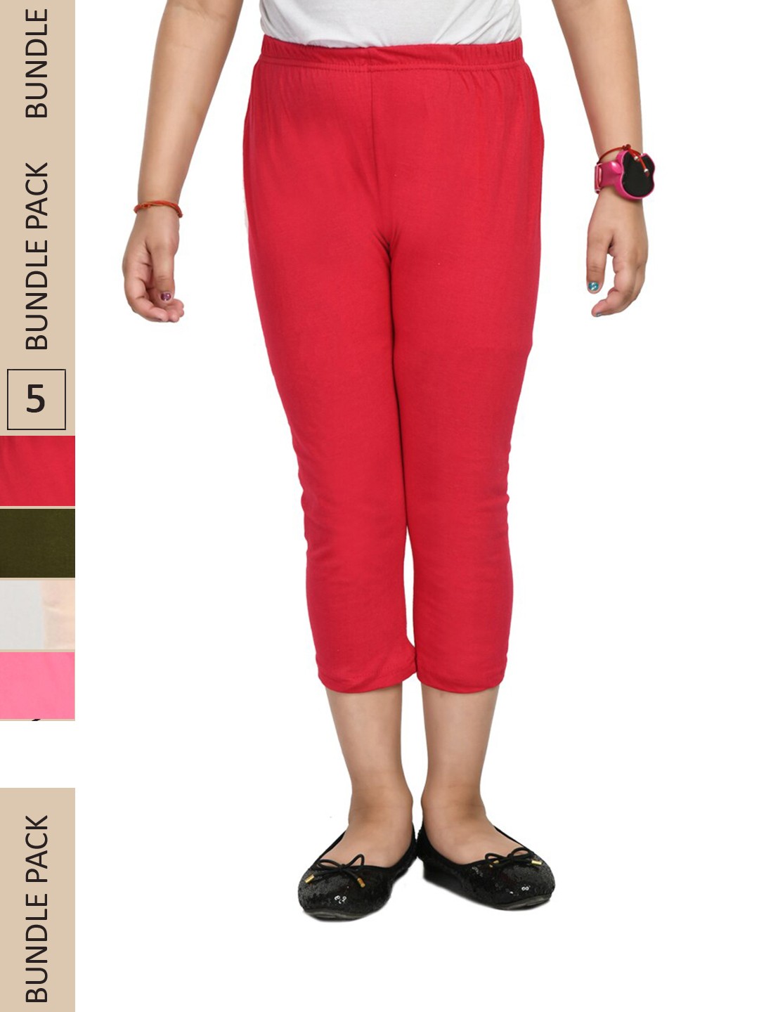 

IndiWeaves Girls Pack Of 5 Mid-Rise Cotton Capris, Red