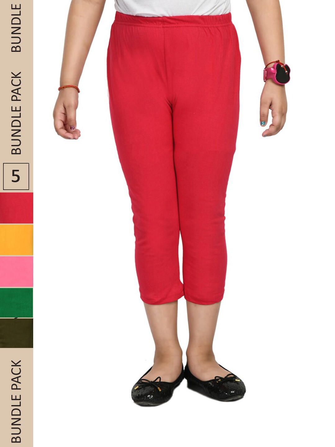 

IndiWeaves Girls Pack Of 5 Mid-Rise Cotton Capris, Red