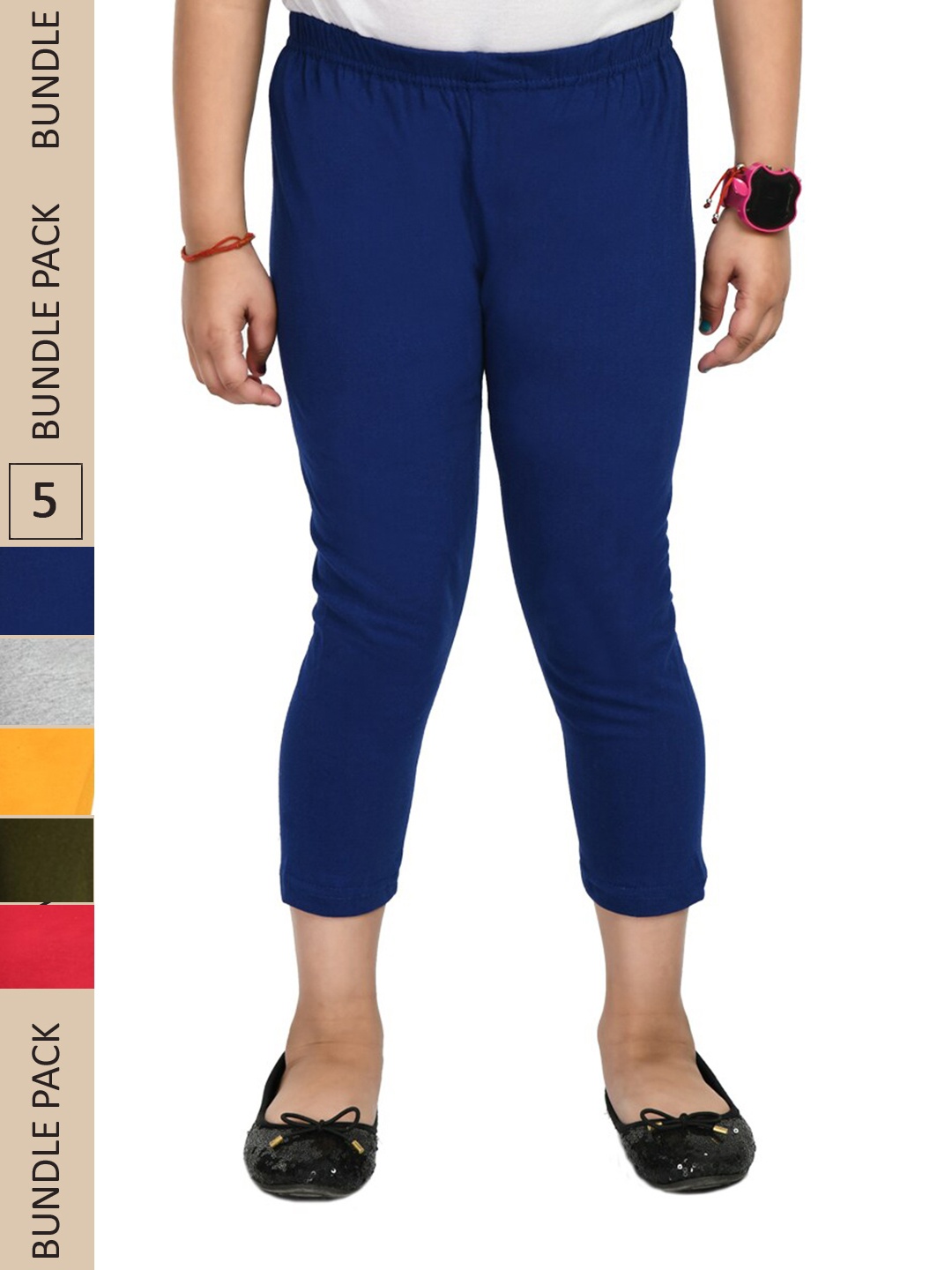

IndiWeaves Girls Pack Of 5 Pure Cotton Capris, Blue
