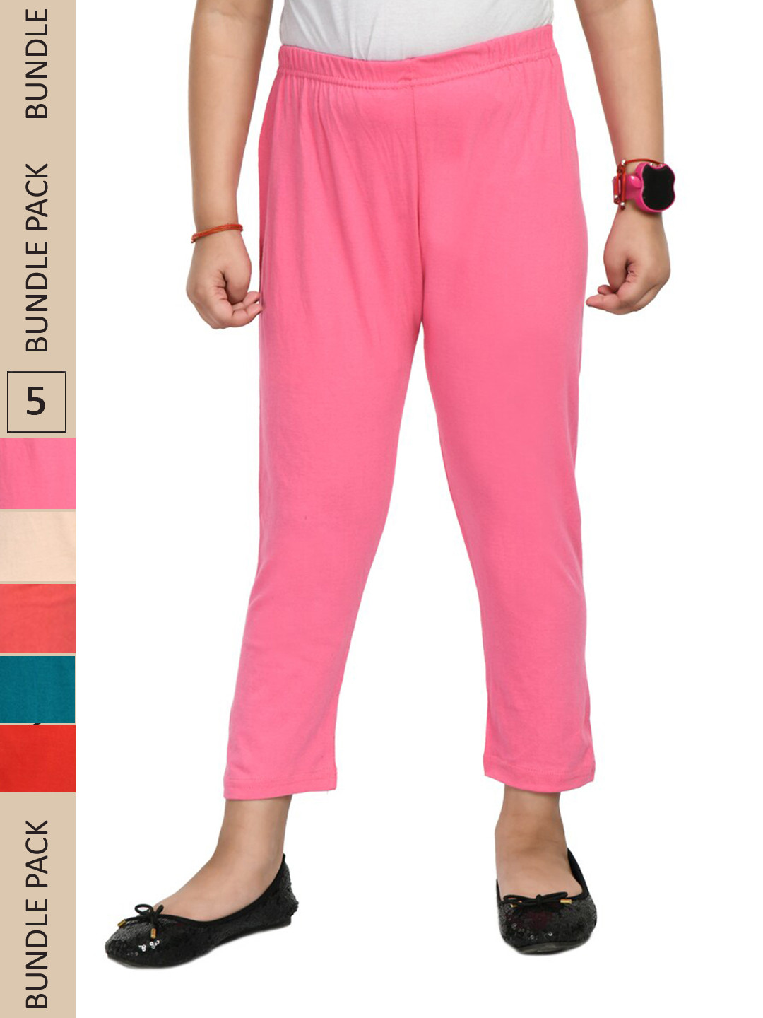 

IndiWeaves Girls Pack Of 5 High Rise Pure Cotton Capris, Red