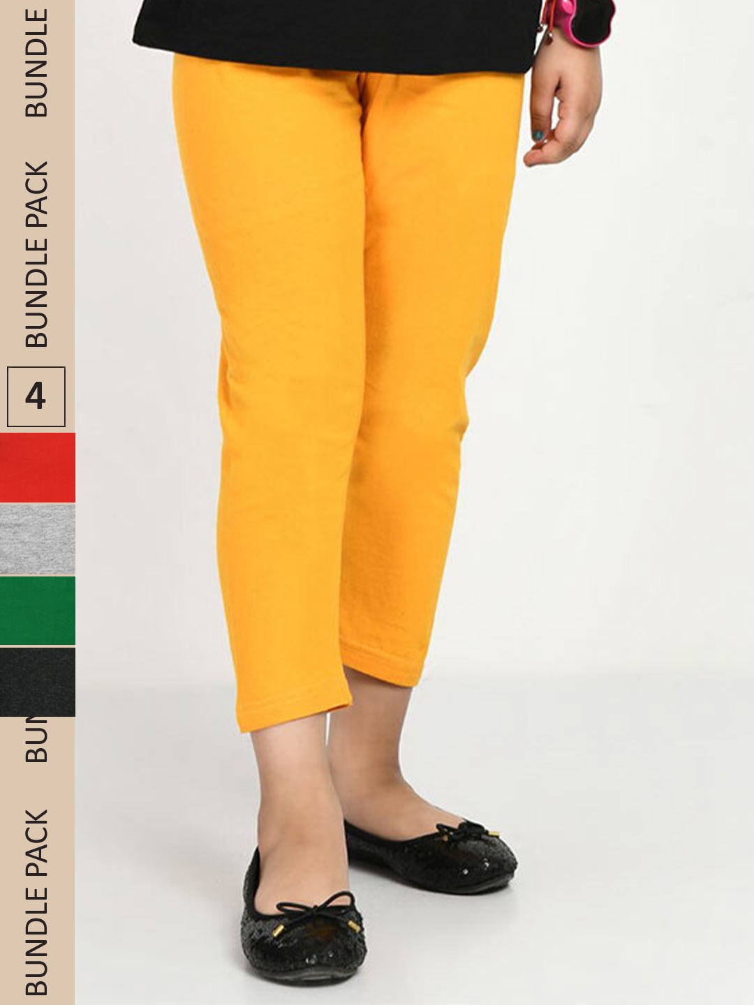 

IndiWeaves Girls Pack Of 4 Pure Cotton Capris, Yellow