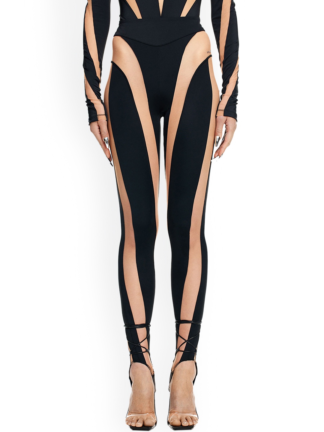

H&M Mesh-Panelled Stirrup Leggings, Beige
