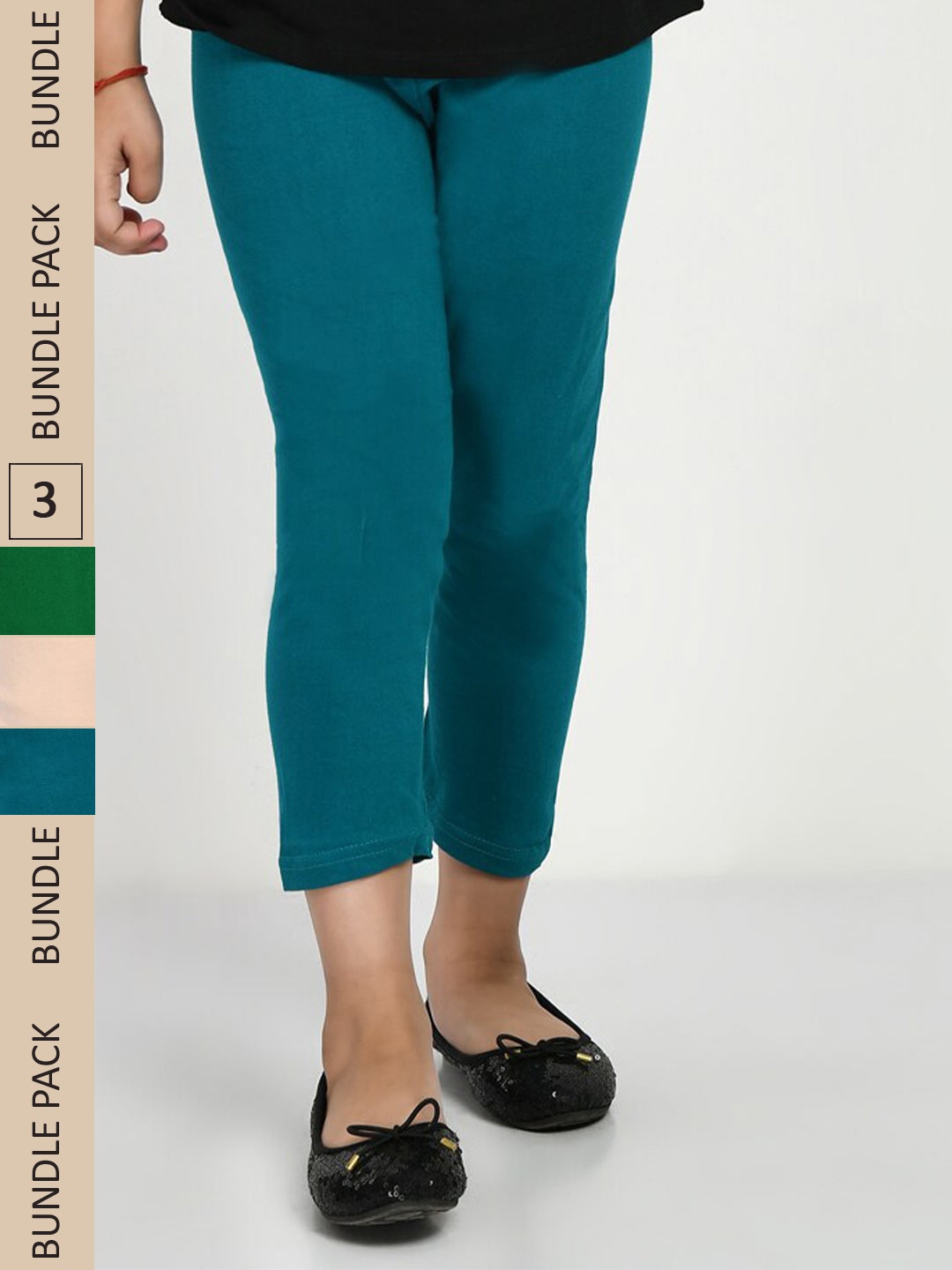 

IndiWeaves Girls Pack Of 3 Pure Cotton Capris, Teal