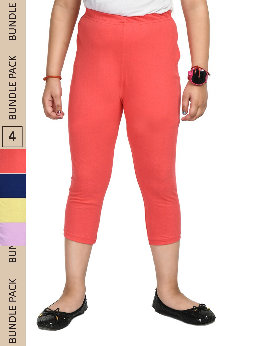 

IndiWeaves Girls Pack Of 4 Pure Cotton Capris, Coral
