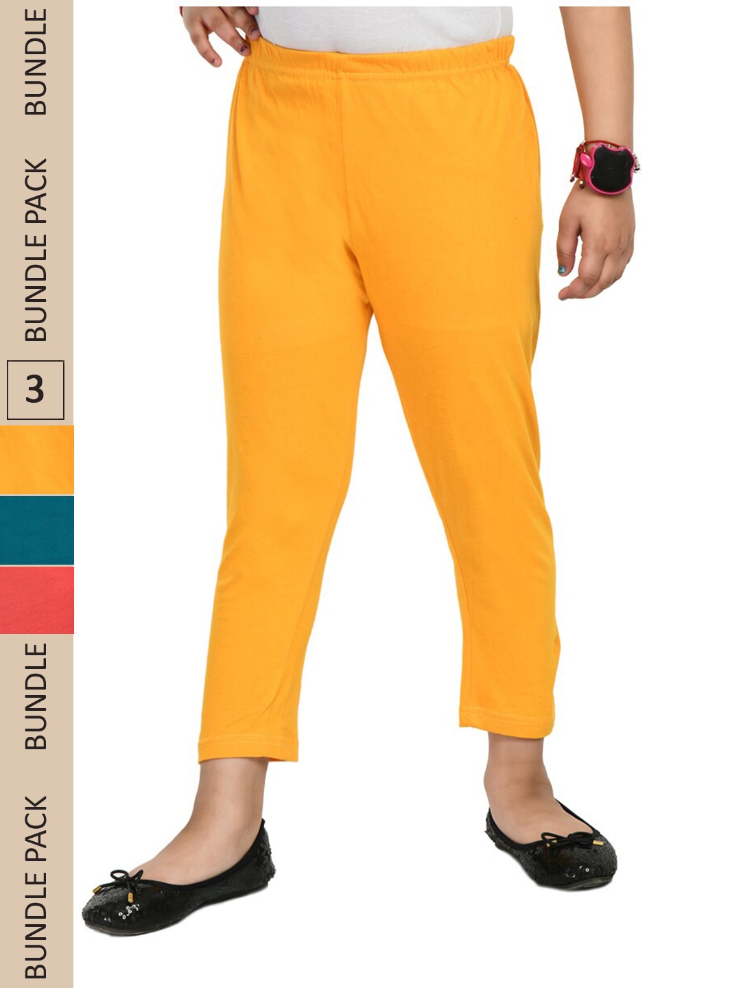 

IndiWeaves Girls Pack Of 3 Pure Cotton Capris, Orange