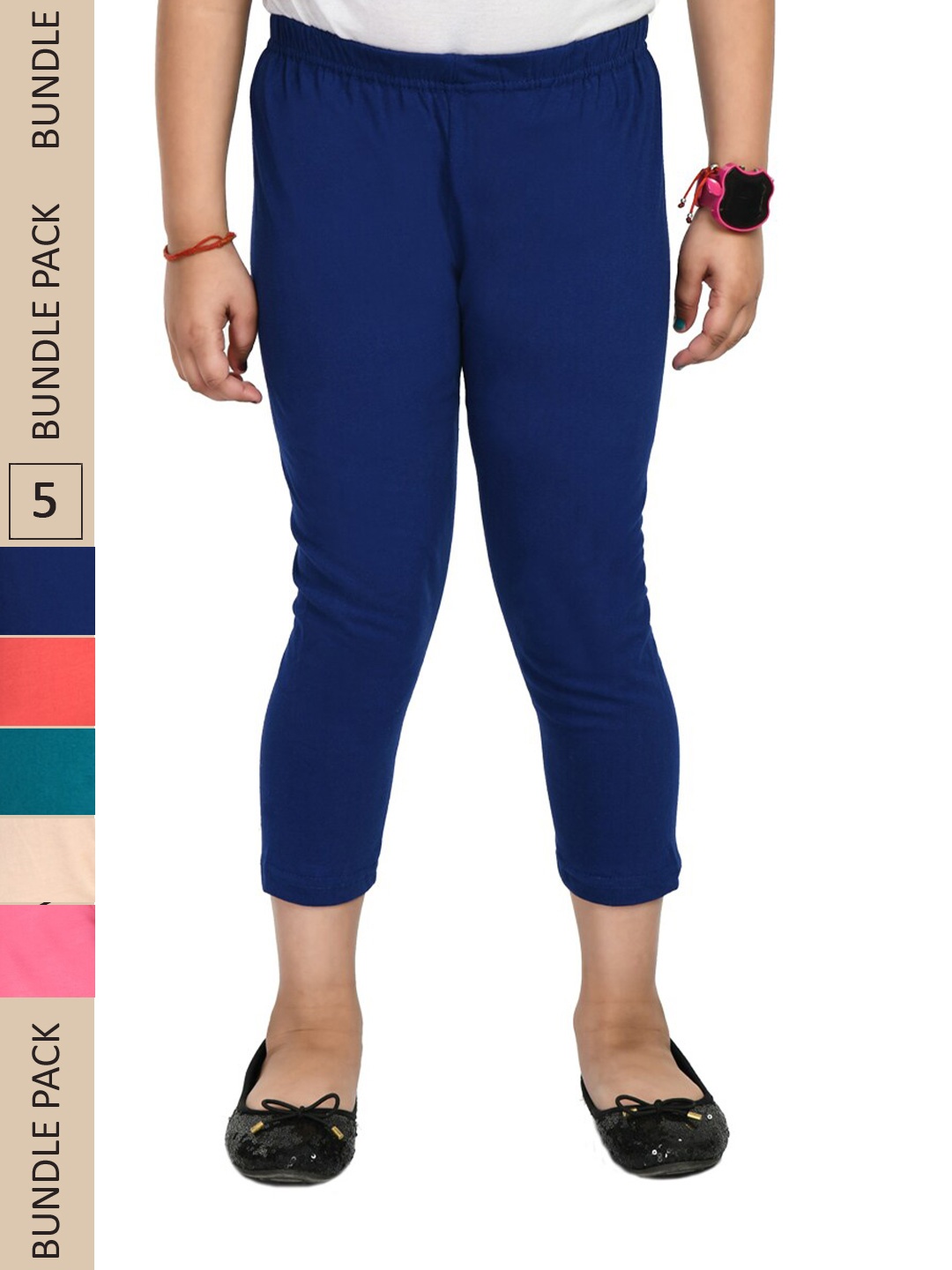 

IndiWeaves Girls Pack of 5 Mid-Rise Cotton Capris, Blue