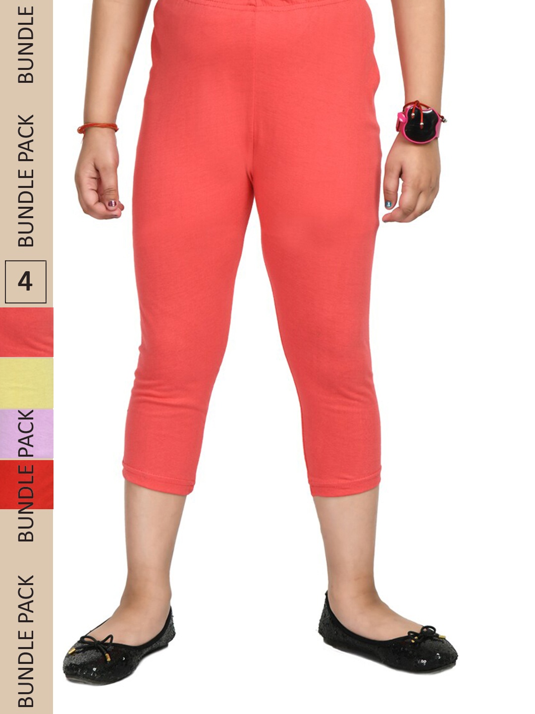 

IndiWeaves Girls Pack of 4 Mid-Rise Cotton Capris, Red