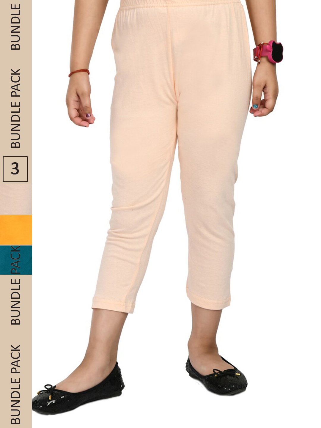 

IndiWeaves Girls Pack Of 3 Pure Cotton Capris, Peach