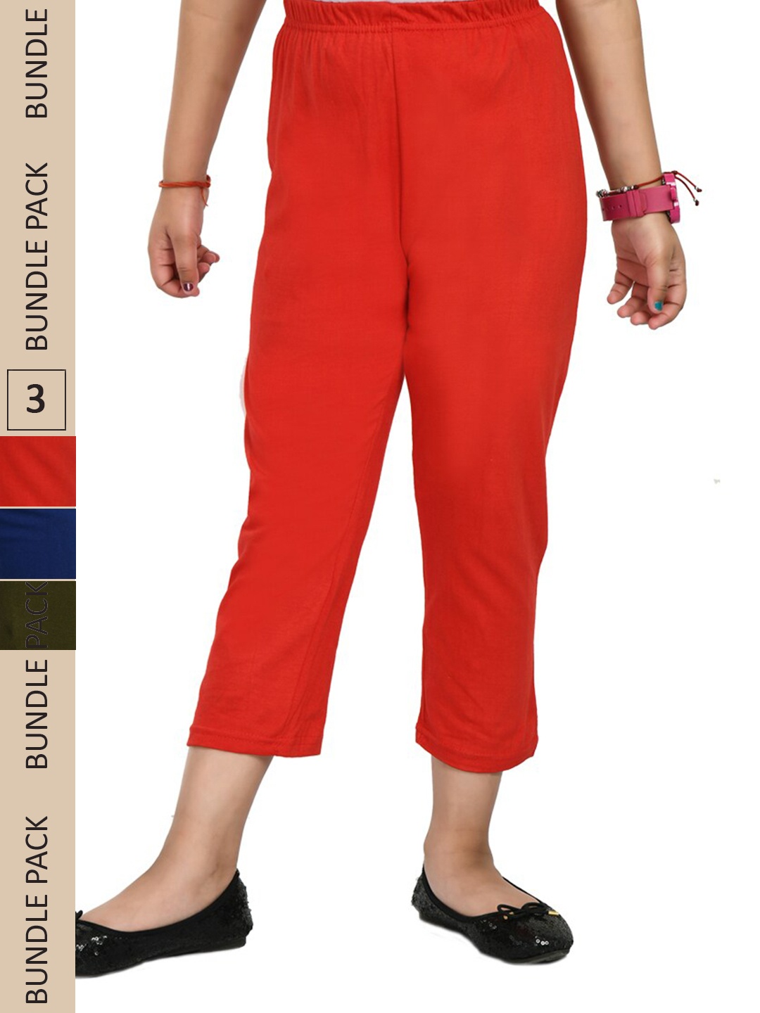 

IndiWeaves Girls Pack Of 3 Pure Cotton Capris, Red