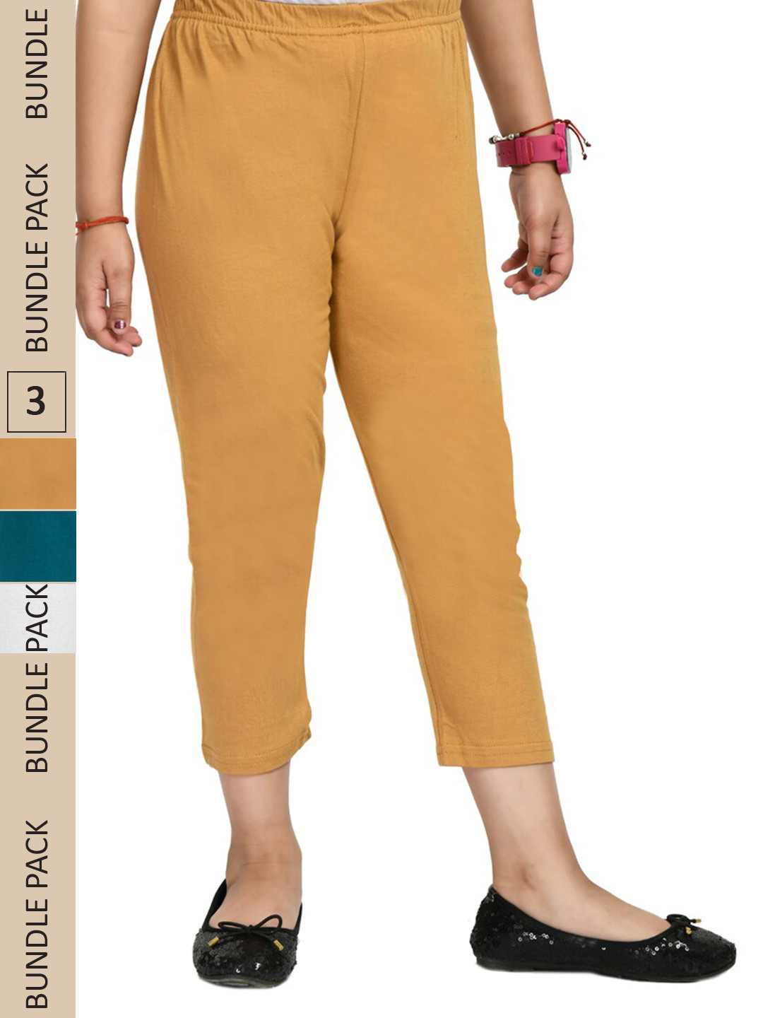 

IndiWeaves Girls Pack Of 3 Pure Cotton Capris, White