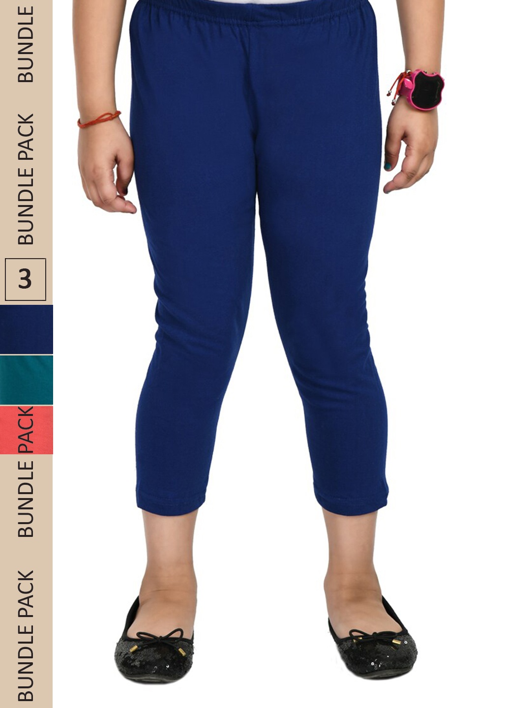 

IndiWeaves Girls Pack Of 3 Pure Cotton Capris, Blue