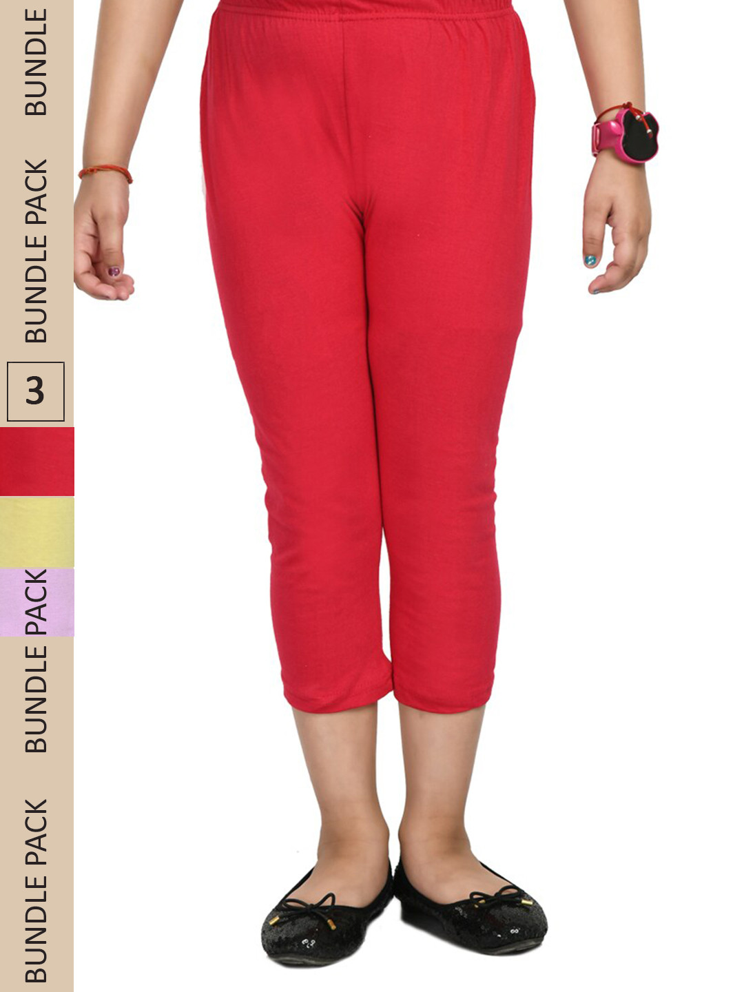 

IndiWeaves Girls Pack Of 3 Pure Cotton Capris, Red