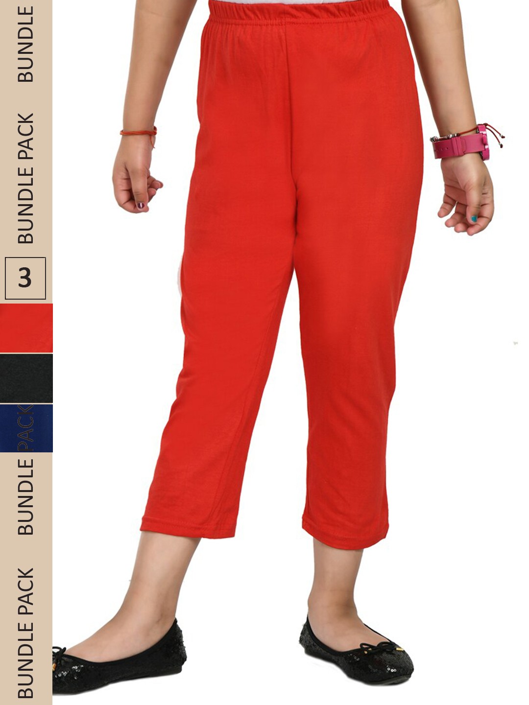 

IndiWeaves Girls Pack Of 3 Pure Cotton Capris, Red