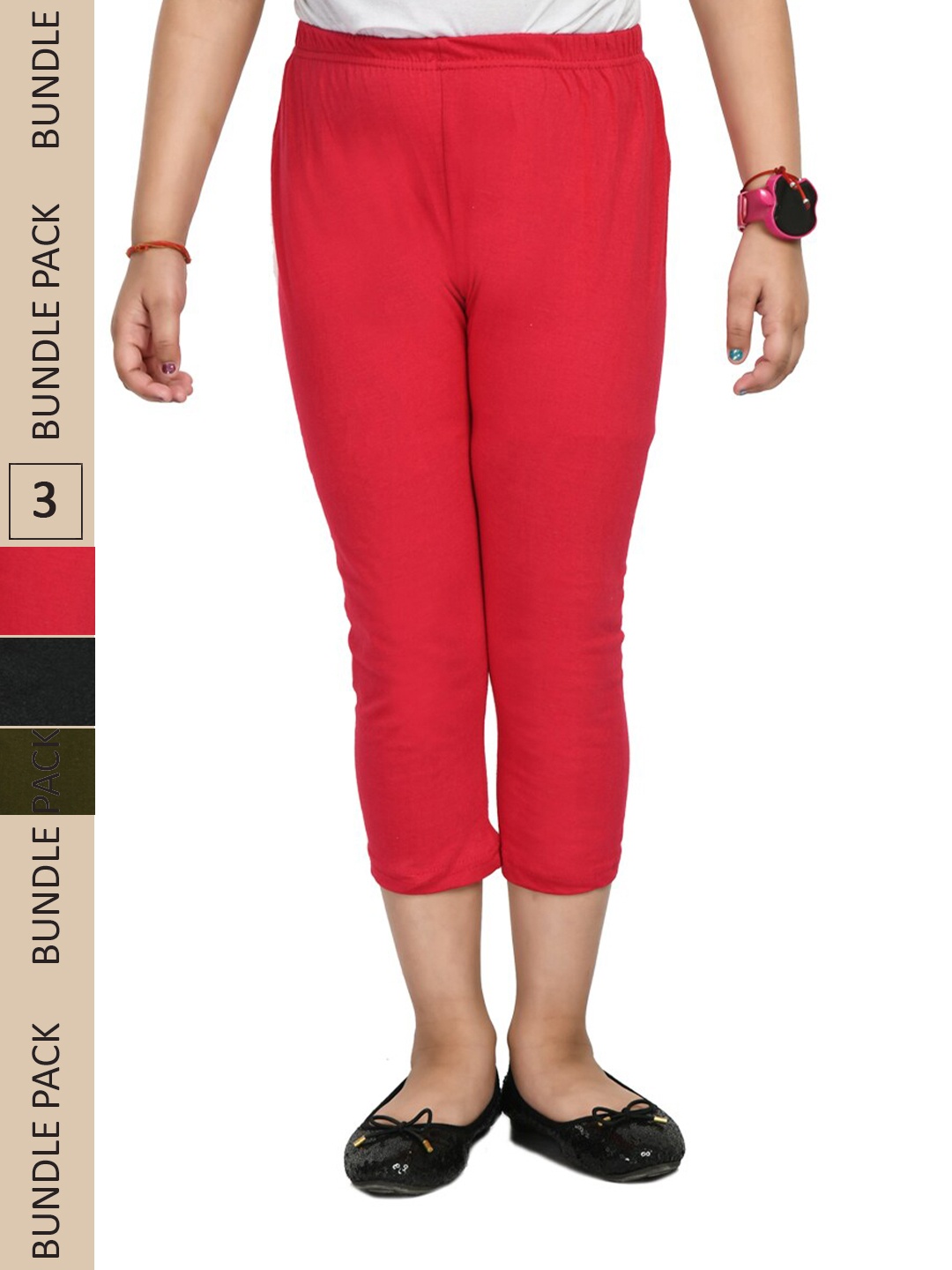 

IndiWeaves Girls Pack Of 3 Mid-Rise Pure Cotton Capris, Red