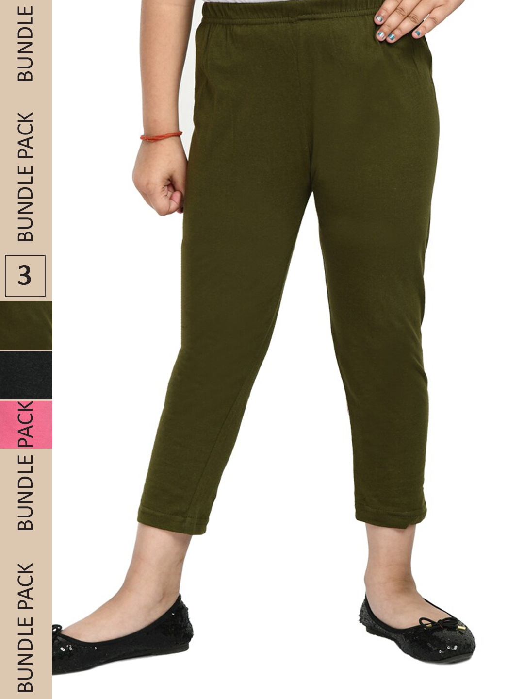 

IndiWeaves Girls Pack Of 3 Pure Cotton Capris, Charcoal