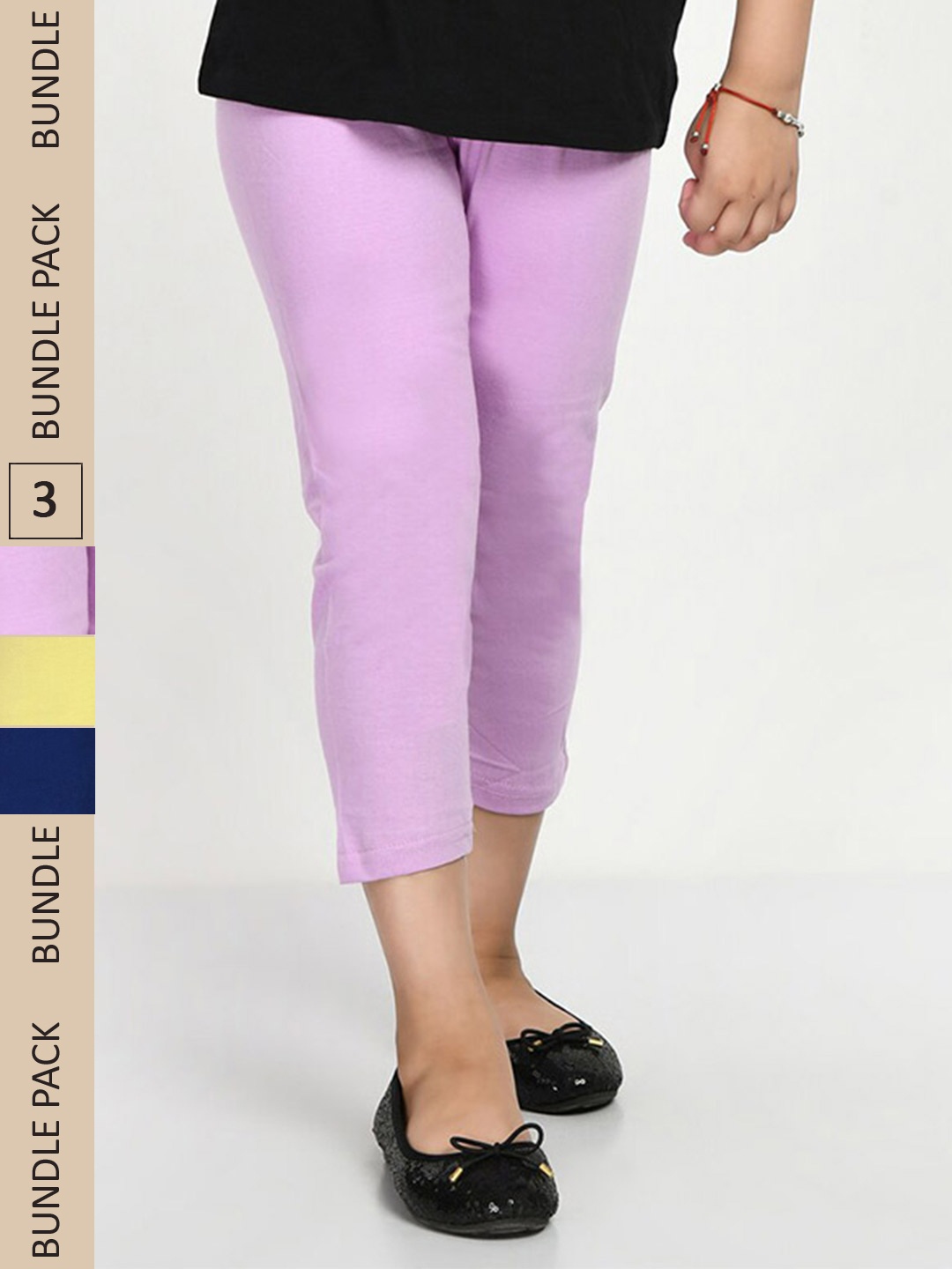 

IndiWeaves Girls Pack Of 3 Mid Rise Pure Cotton Capris, Yellow