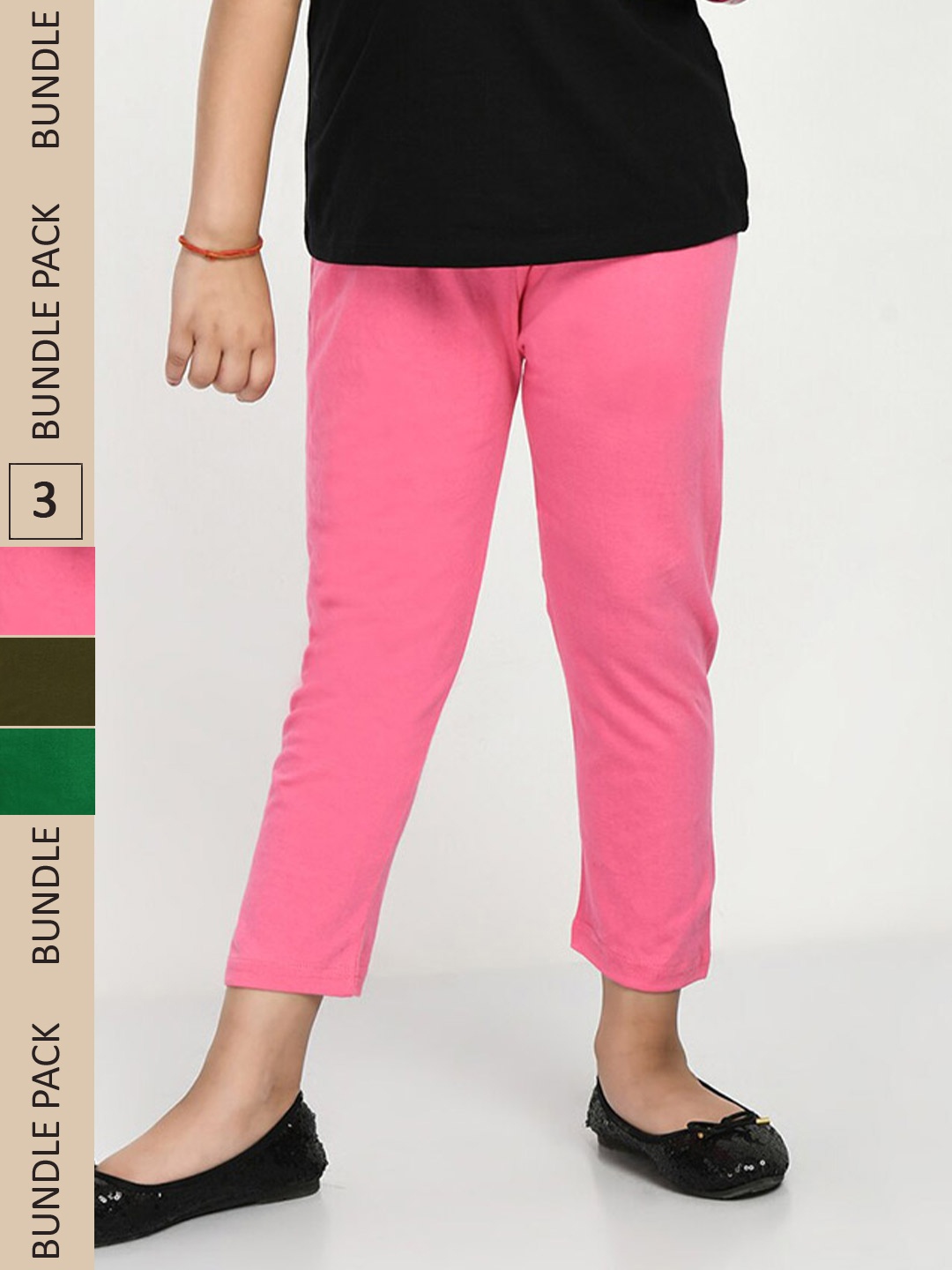 

IndiWeaves Girls Pack Of 3 Pure Cotton Capris, Pink