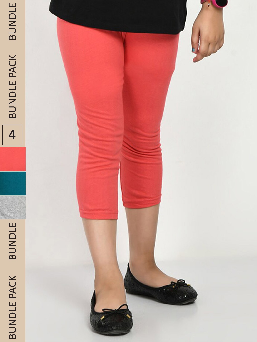 

IndiWeaves Girls Pack Of 3 Pure Cotton Capris, Coral