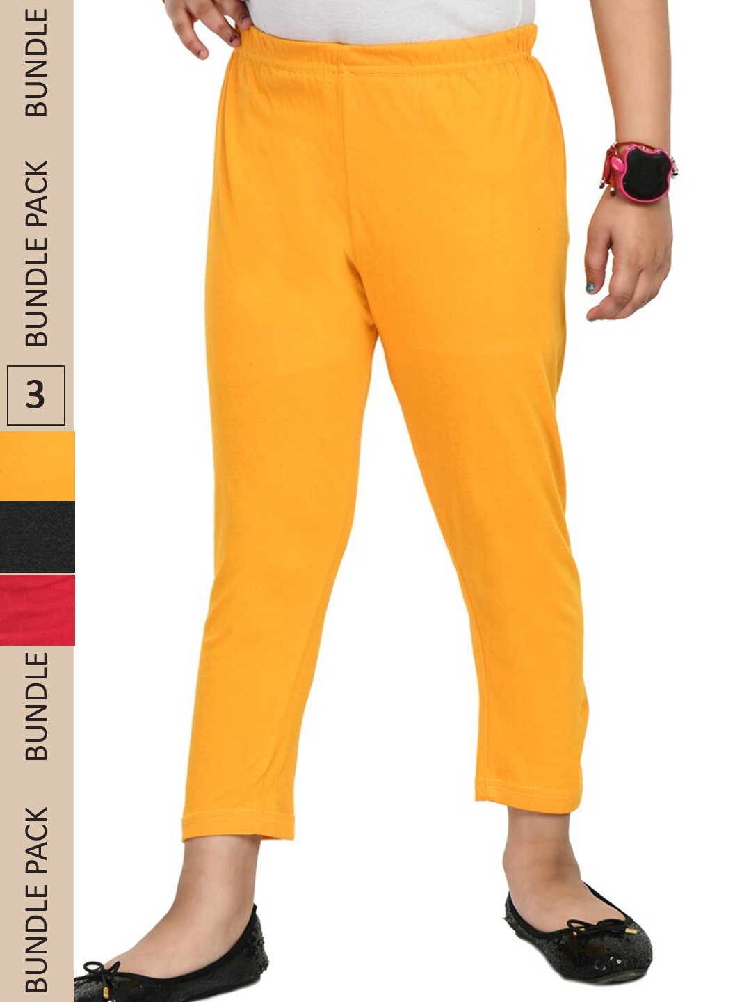 

IndiWeaves Girls Pack of 2 Mid-Rise Cotton Capris, Yellow