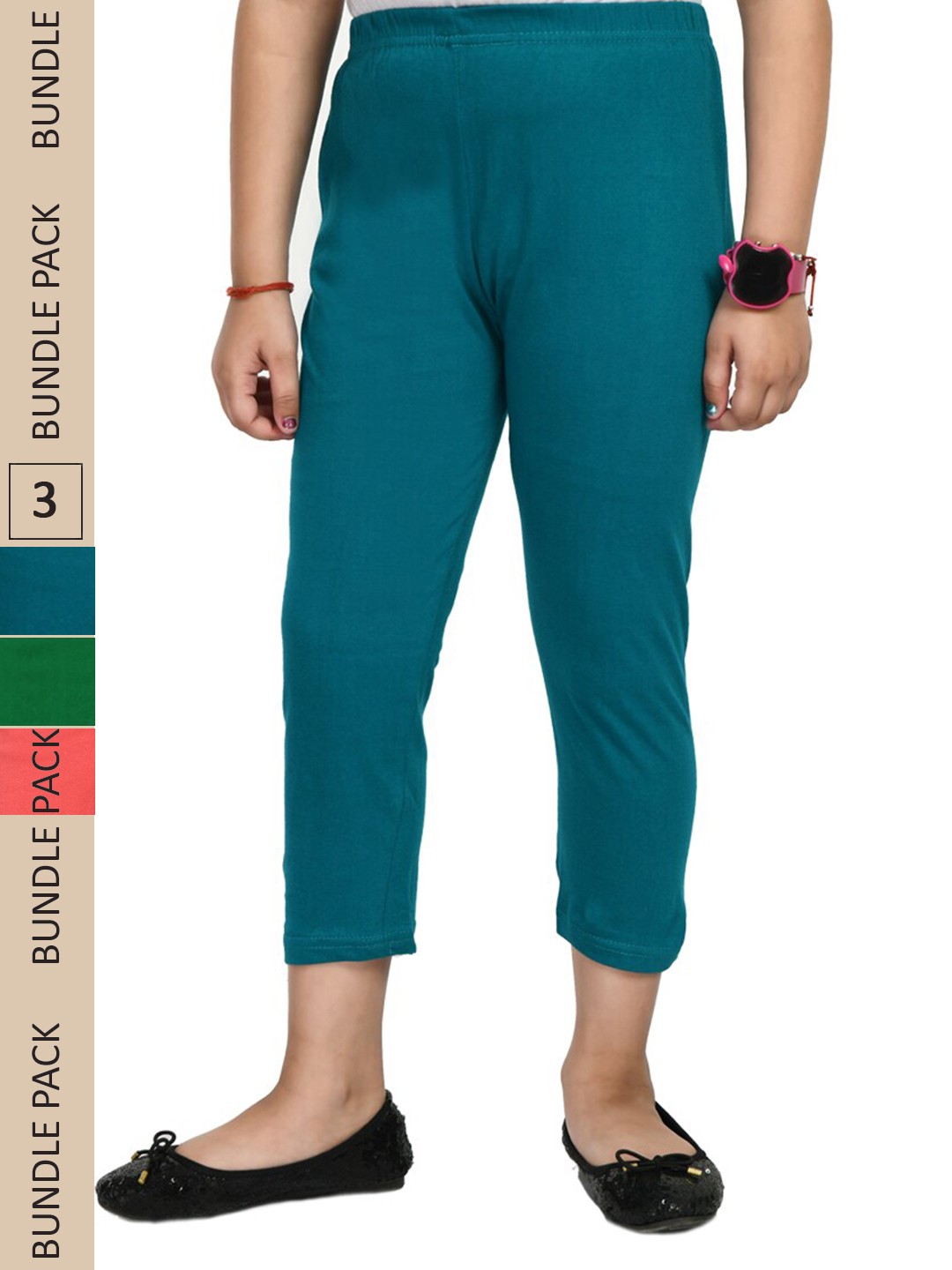 

IndiWeaves Pack Of 3 Girls Mid Rise Pure Cotton Capris, Teal
