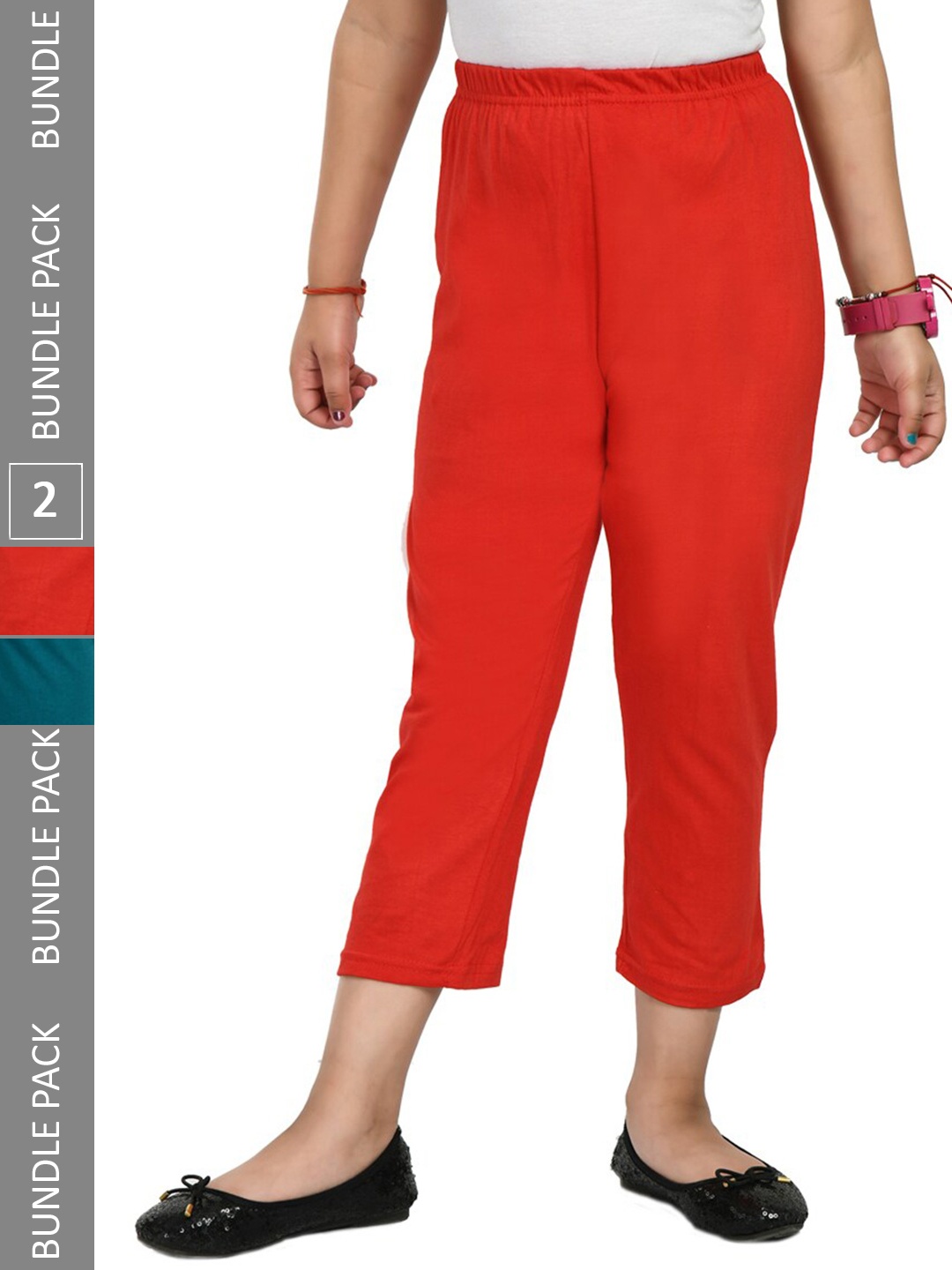 

IndiWeaves Girls Pack Of 2 Mid Rise Pure Cotton Capris, Red