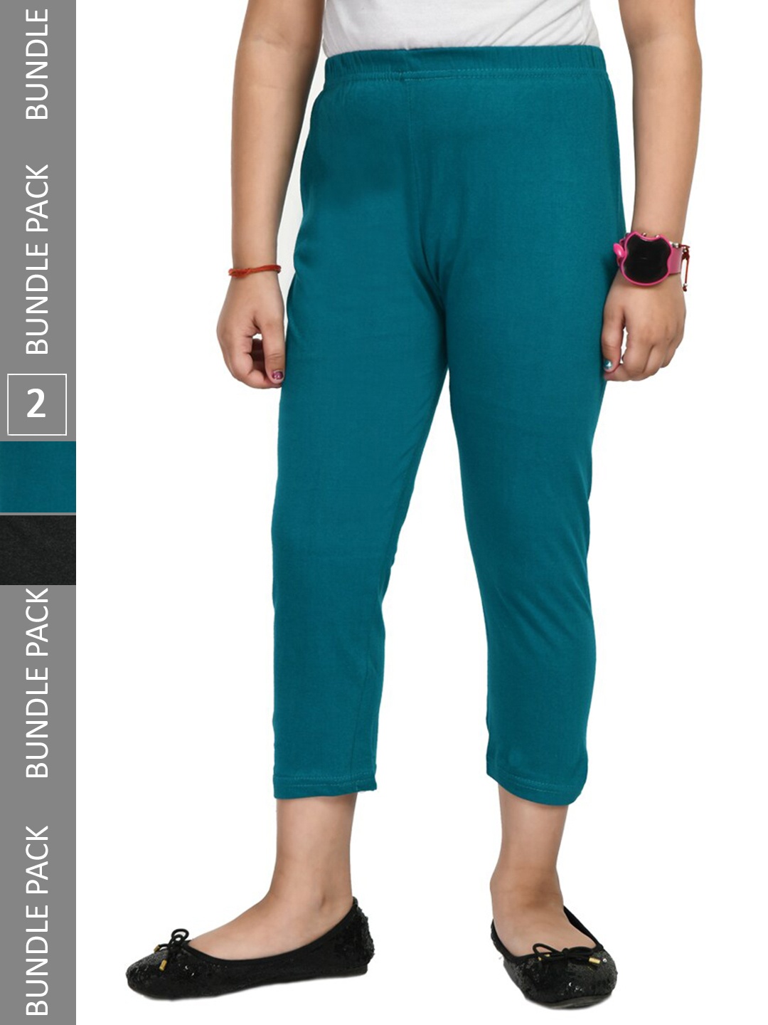 

IndiWeaves Girls Pack Of 2 Pure Cotton Capris, Teal