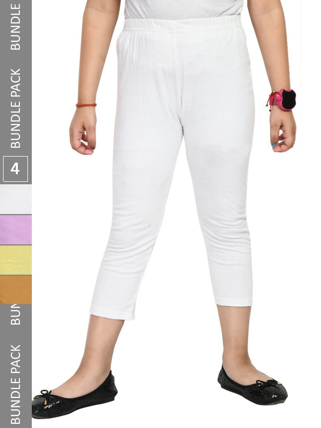 

IndiWeaves Girls Pack Of 4 Pure Cotton Capris, White