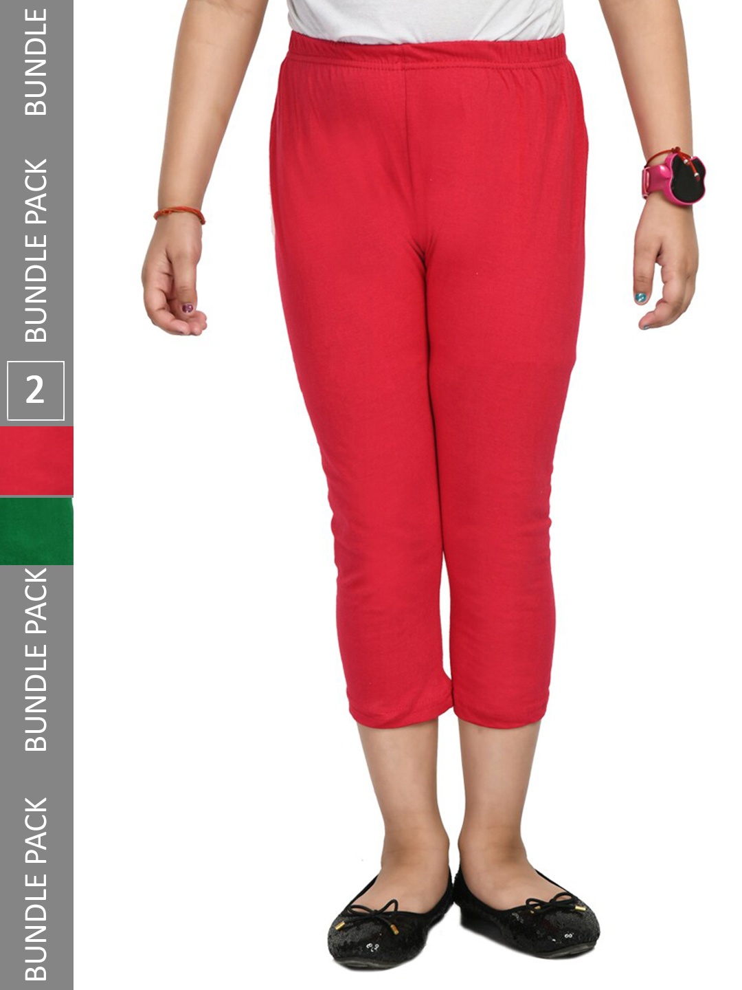 

IndiWeaves Girls Pack Of 3 Pure Cotton Capris, Red